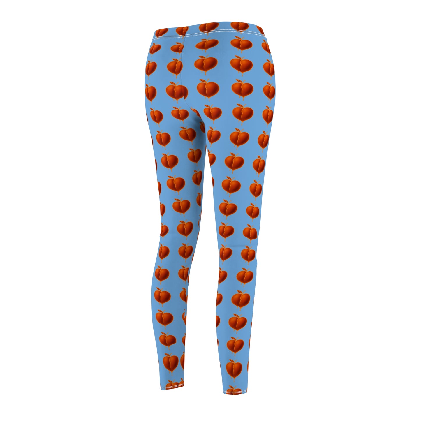 Blue Peach Pattern Women's Casual Leggings, Cute Workout Pants, Trendy AOP Leggings, Summer Fashion, Cozy Athleisure Wear