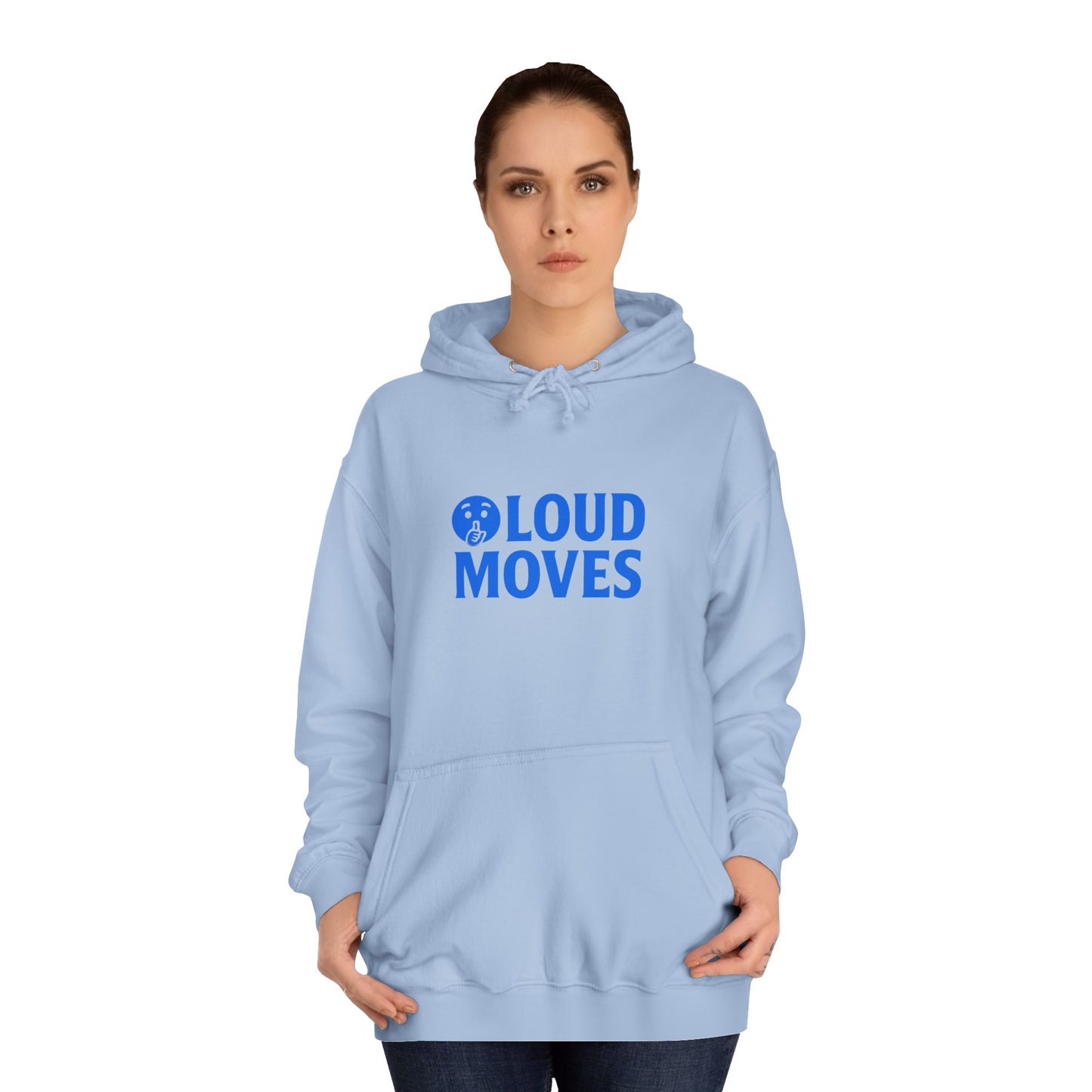 Loud Moves Premium College Hoodie – White / Sky Blue / Black