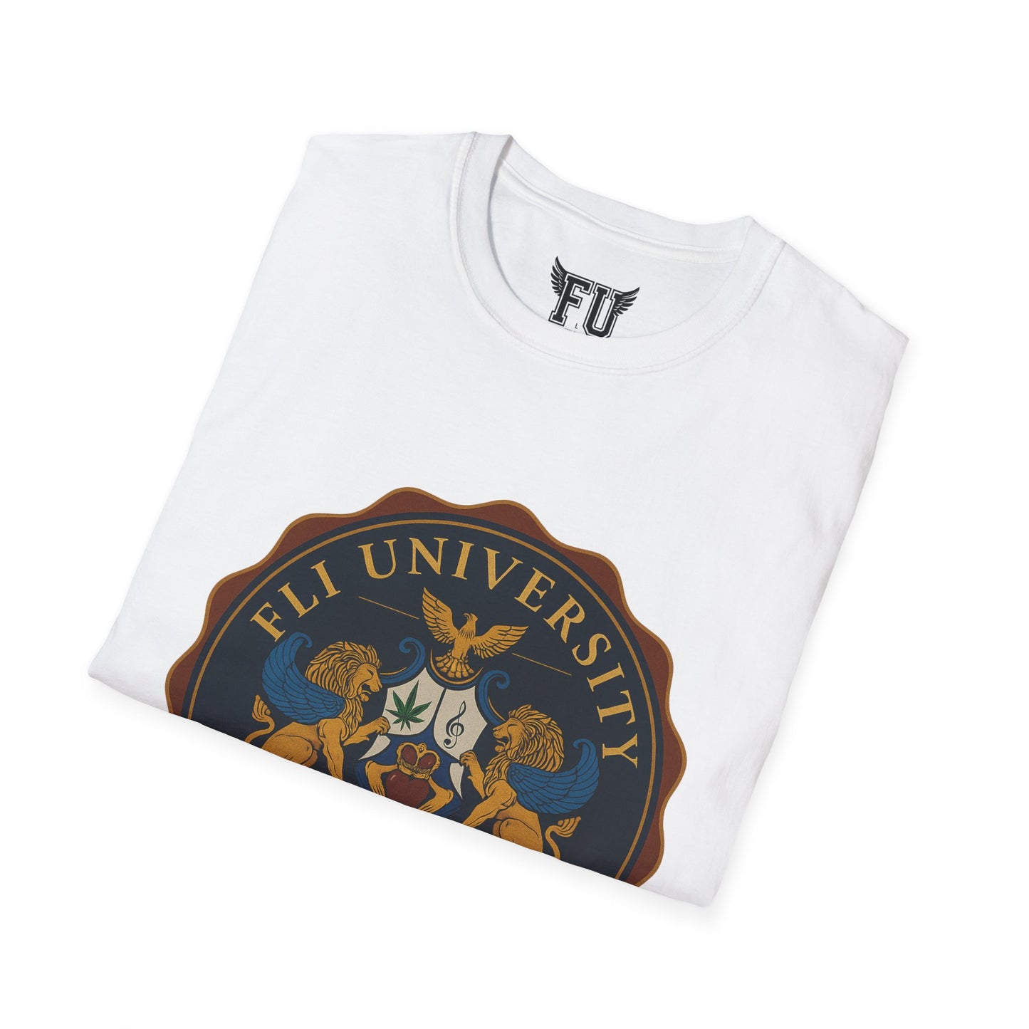 Unisex Softstyle T-Shirt with FLI University Crest, College Tee