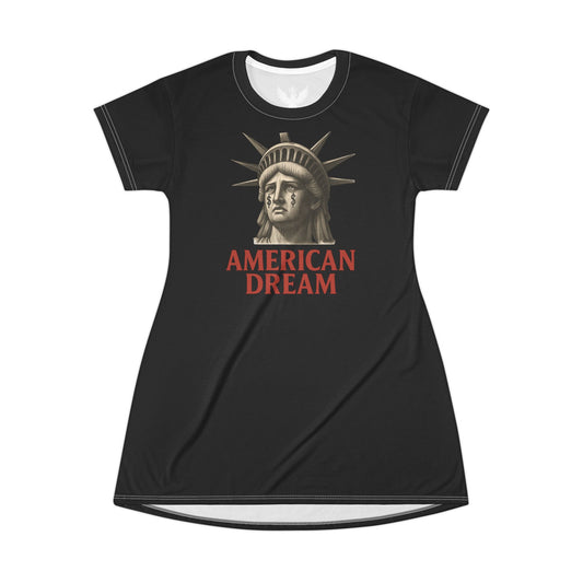 Black American Dream T-Shirt Dress - Comfortable and Stylish Casual Wear for Everyday, Gifts for Dreamers, Summer Fashion, Vacation Outfit