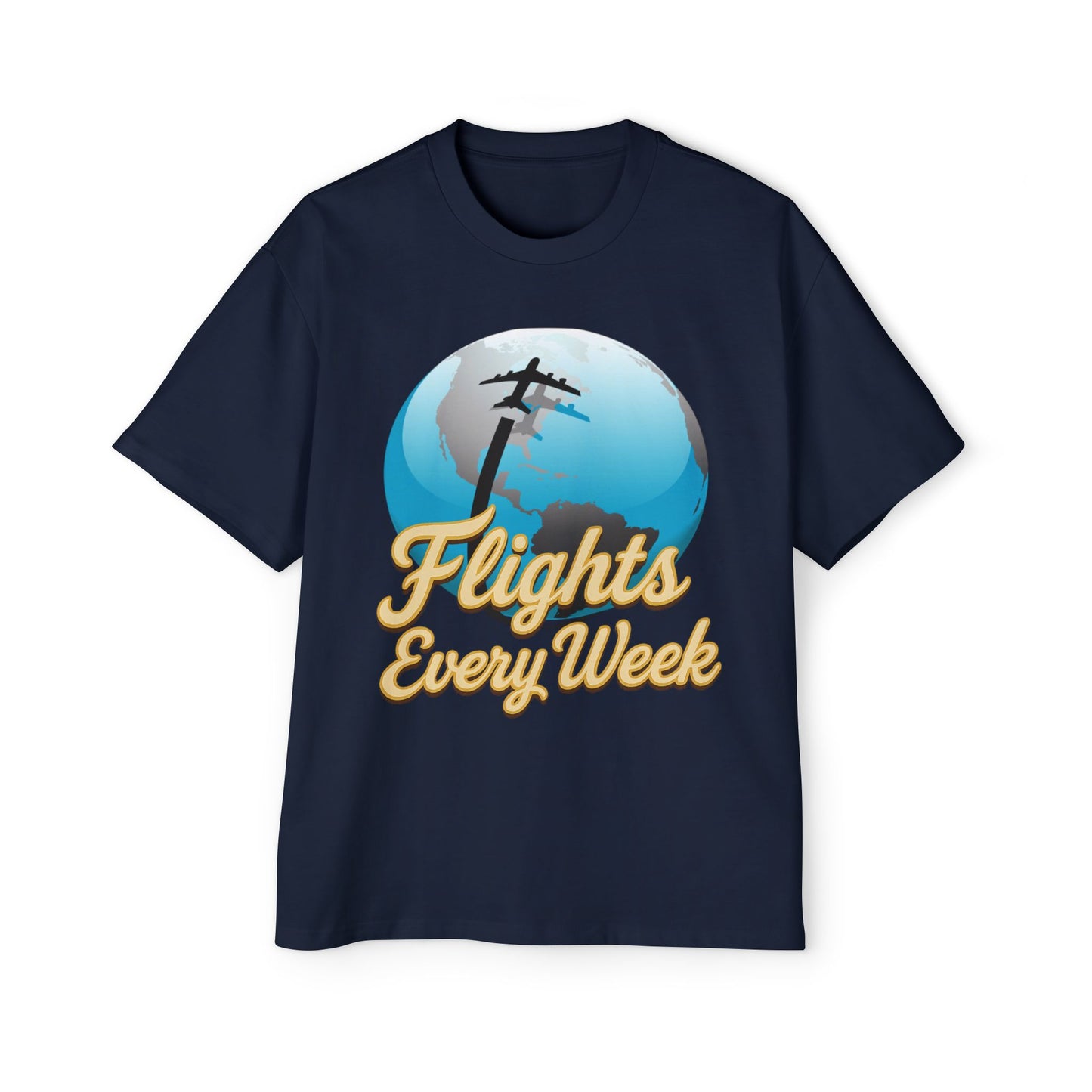 Flights Every Week – Oversized Globe Graphic T-Shirt (Heavyweight Cotton)