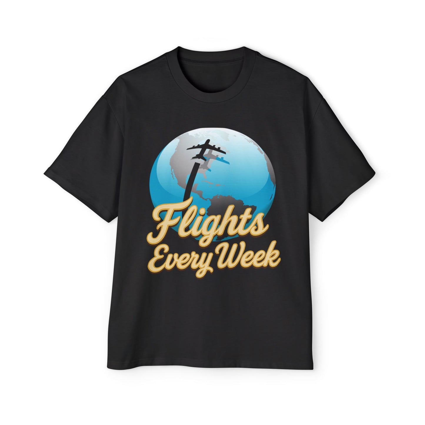 Flights Every Week – Oversized Globe Graphic T-Shirt (Heavyweight Cotton)