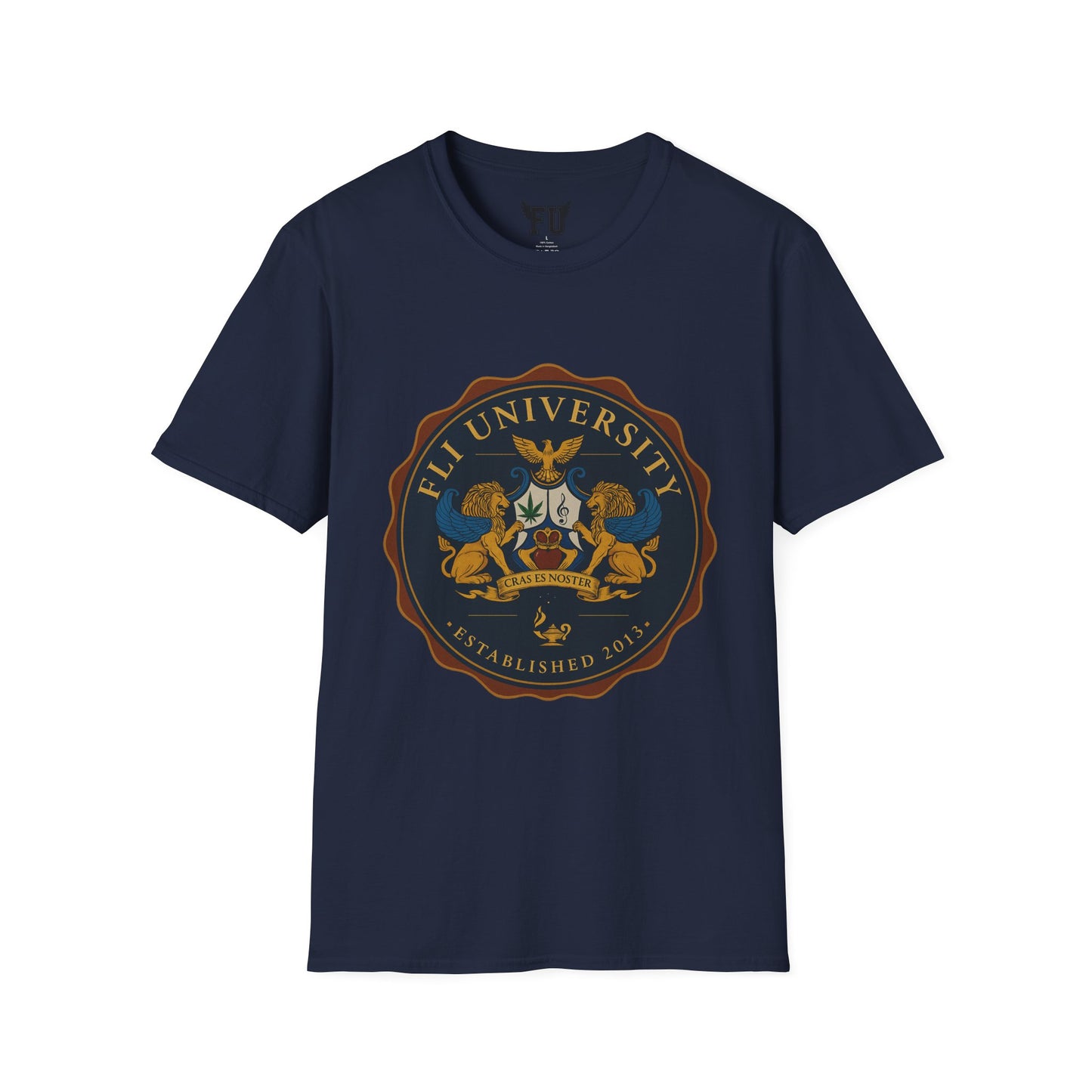 Unisex Softstyle T-Shirt with FLI University Crest, College Tee
