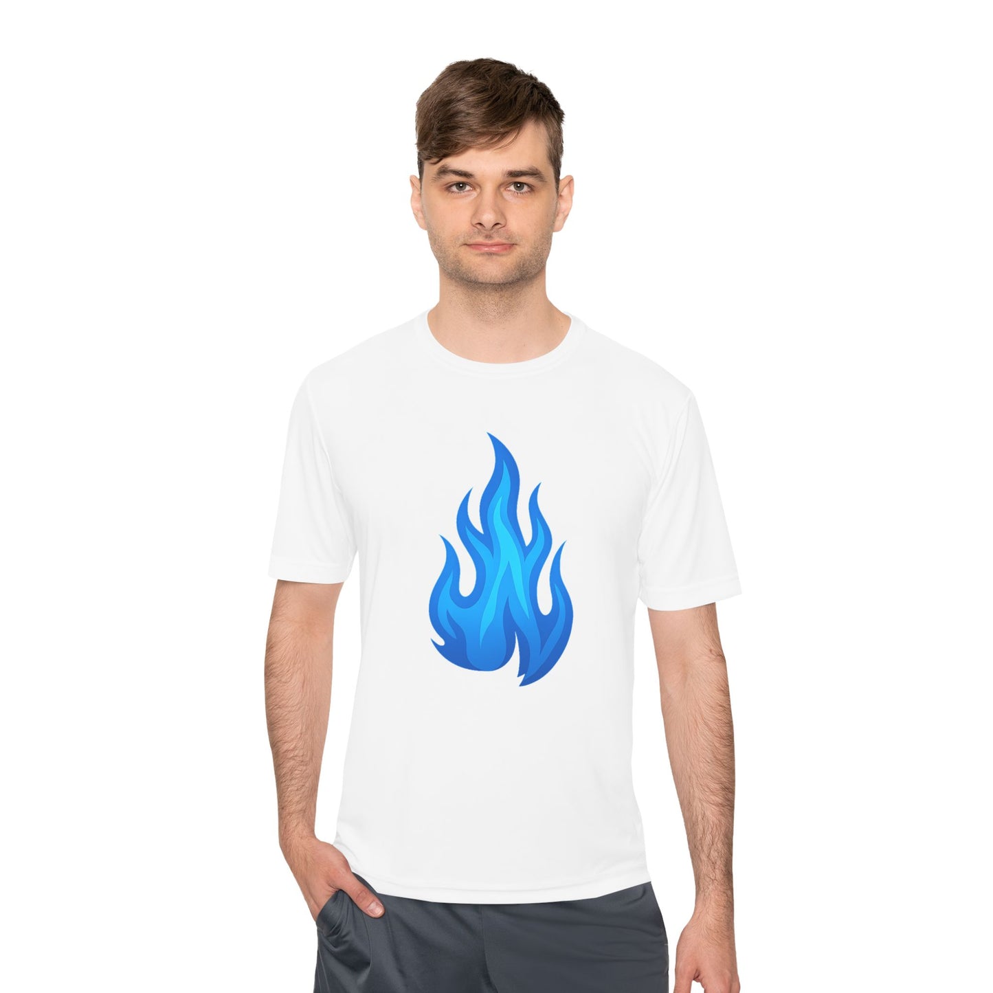 Flame Moisture-Wicking Tee — Blue Logo Performance Shirt