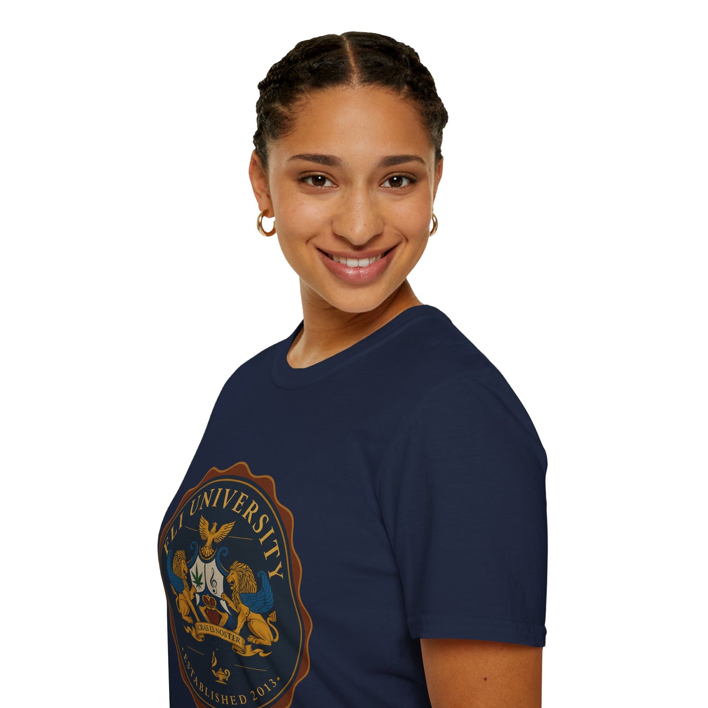 Unisex Softstyle T-Shirt with FLI University Crest, College Tee