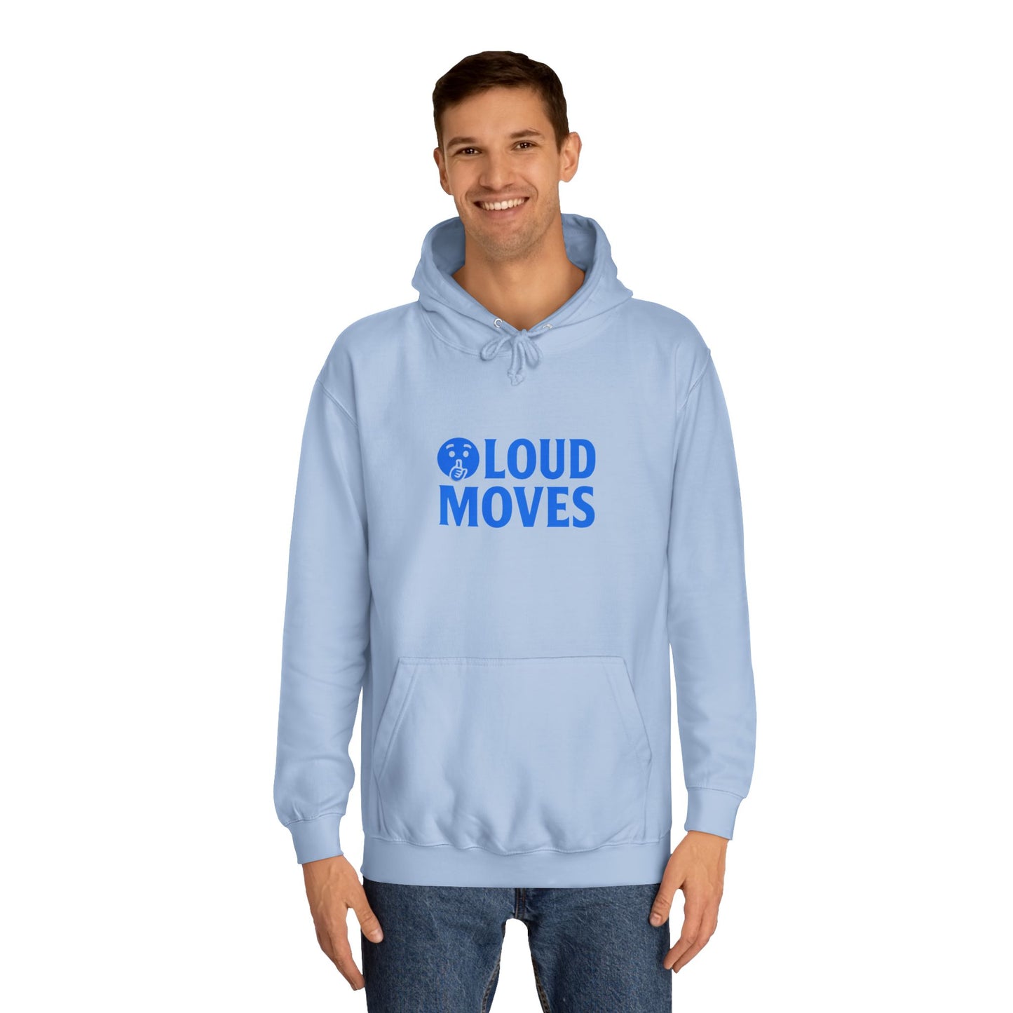 Loud Moves Premium College Hoodie – White / Sky Blue / Black