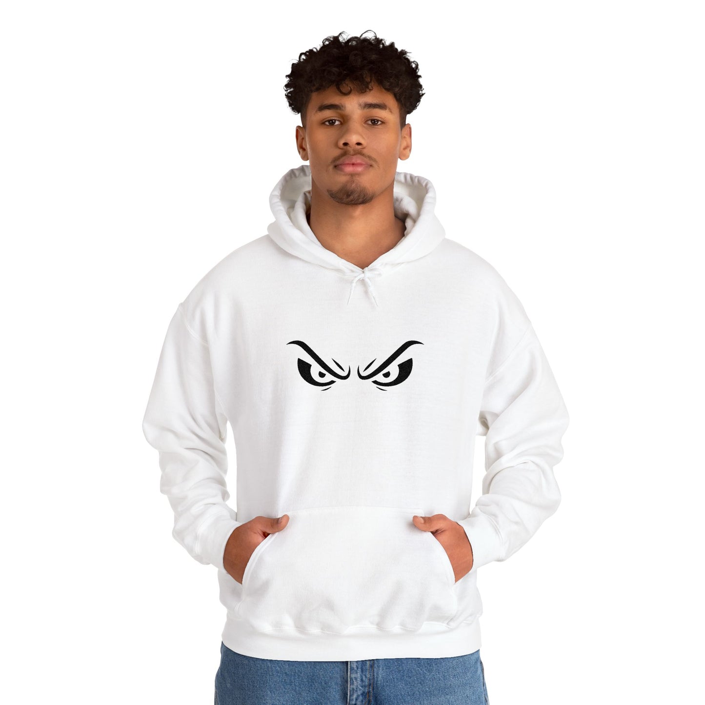 Menacing Eyes Embroidered Hoodie – Black & White Edition