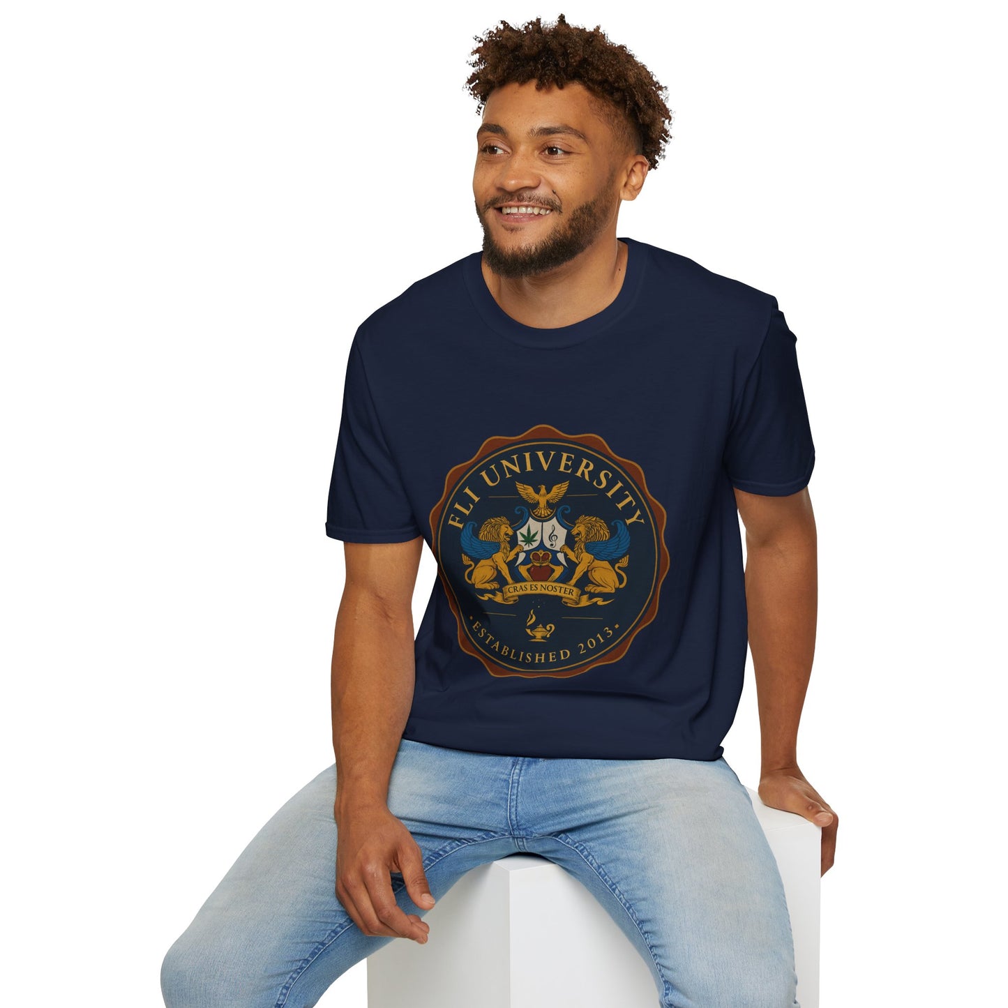 Unisex Softstyle T-Shirt with FLI University Crest, College Tee