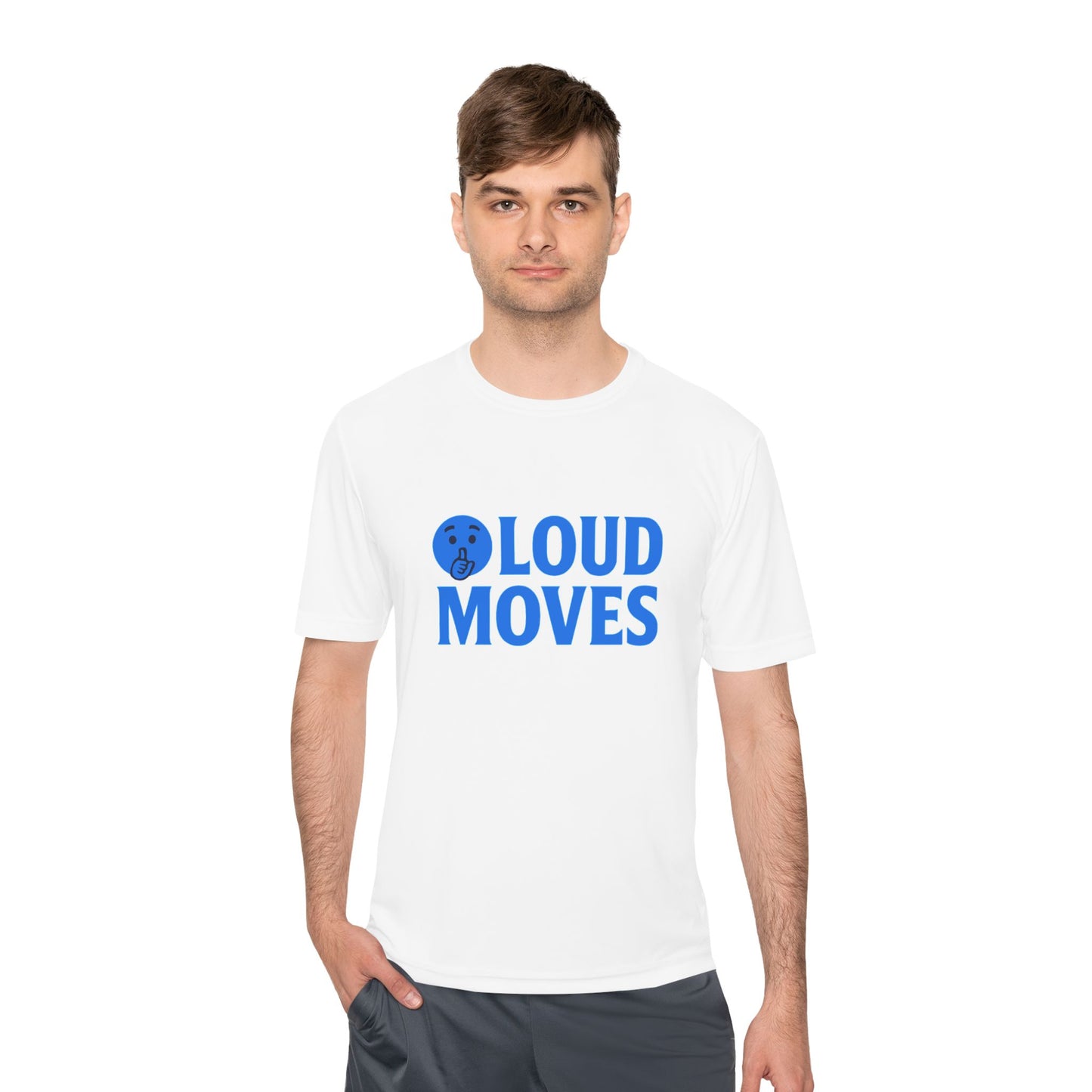 Loud Moves Moisture-Wicking Tee — Blue Logo Performance Shirt
