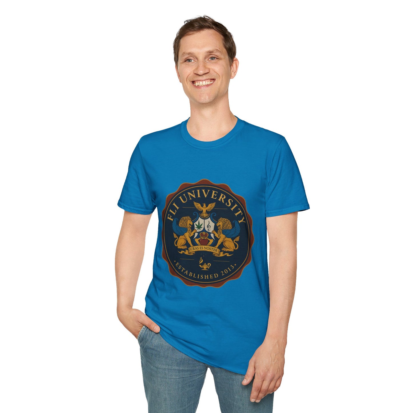 Unisex Softstyle T-Shirt with FLI University Crest, College Tee