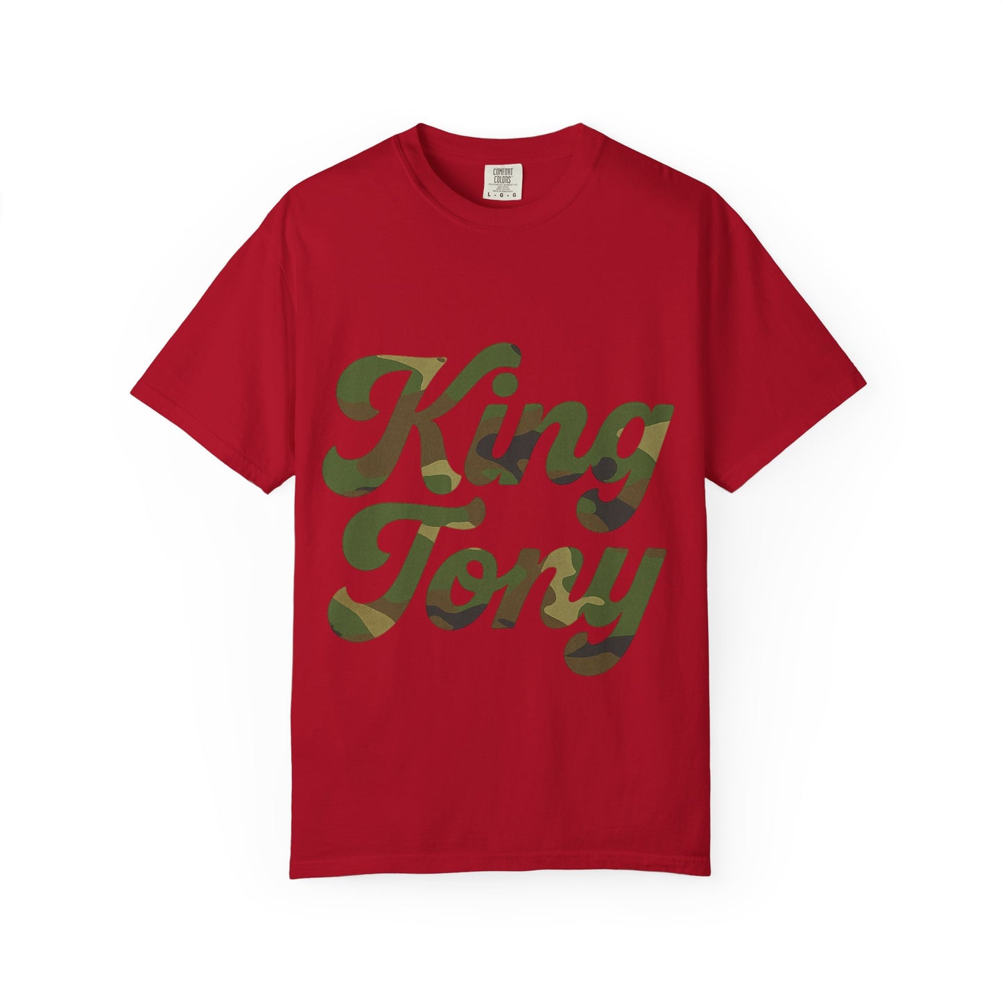 King Tony Camouflage Logo T-Shirt – Comfort Colors 1717 (Red, Army Green, Black, White)