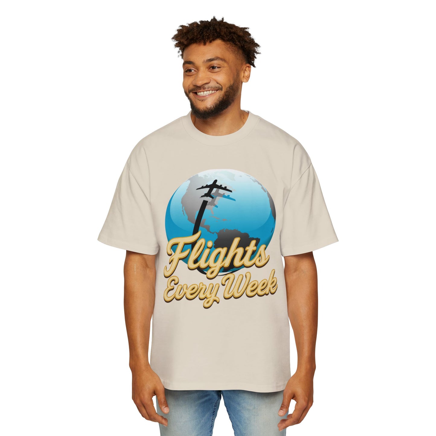 Flights Every Week – Oversized Globe Graphic T-Shirt (Heavyweight Cotton)