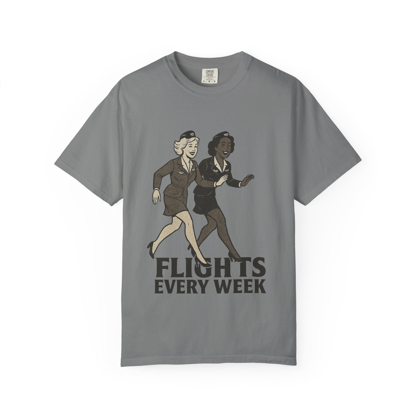 Flights Every Week – Vintage Stewardess Graphic Tee (Comfort Colors 1717)