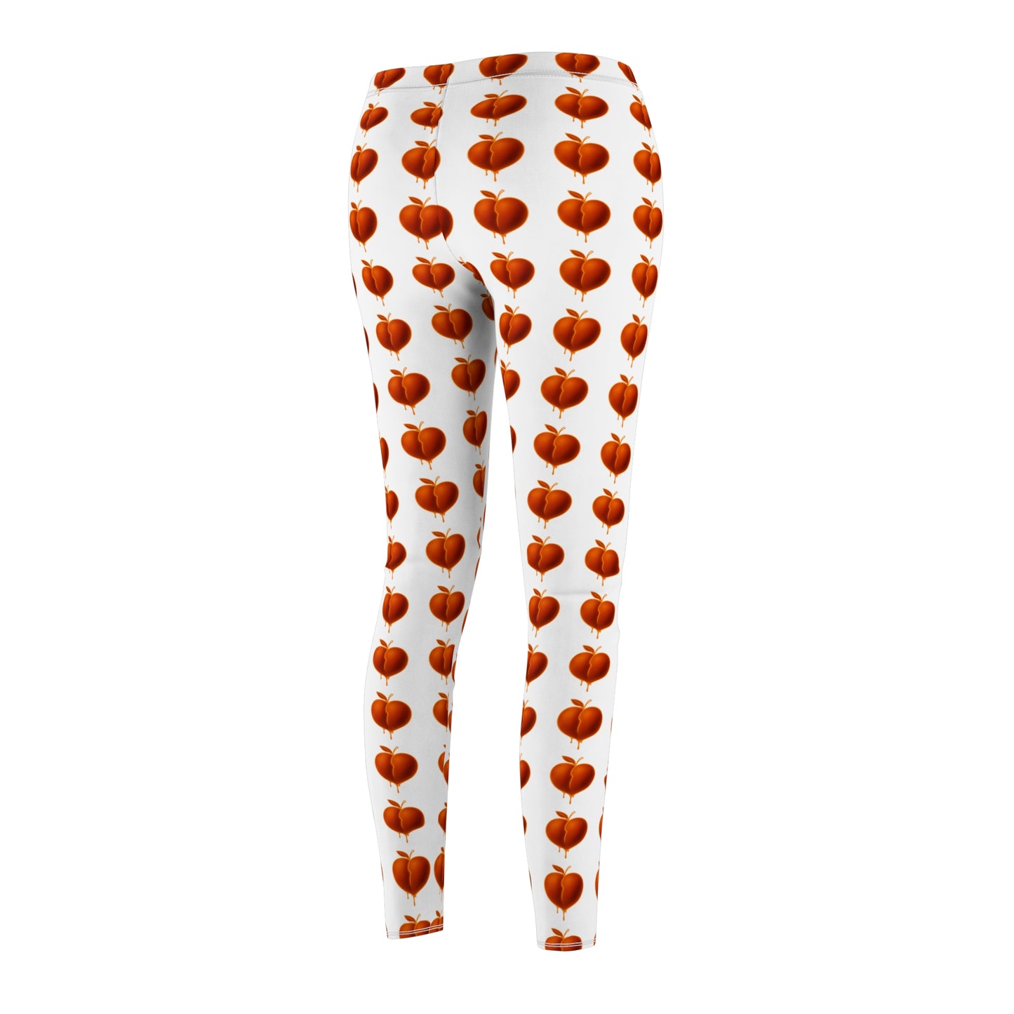 White Peach Pattern Women's Casual Leggings, Cute Workout Pants, Trendy AOP Leggings, Summer Fashion, Cozy Athleisure Wear