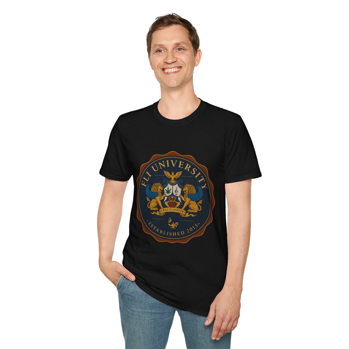 Unisex Softstyle T-Shirt with FLI University Crest, College Tee