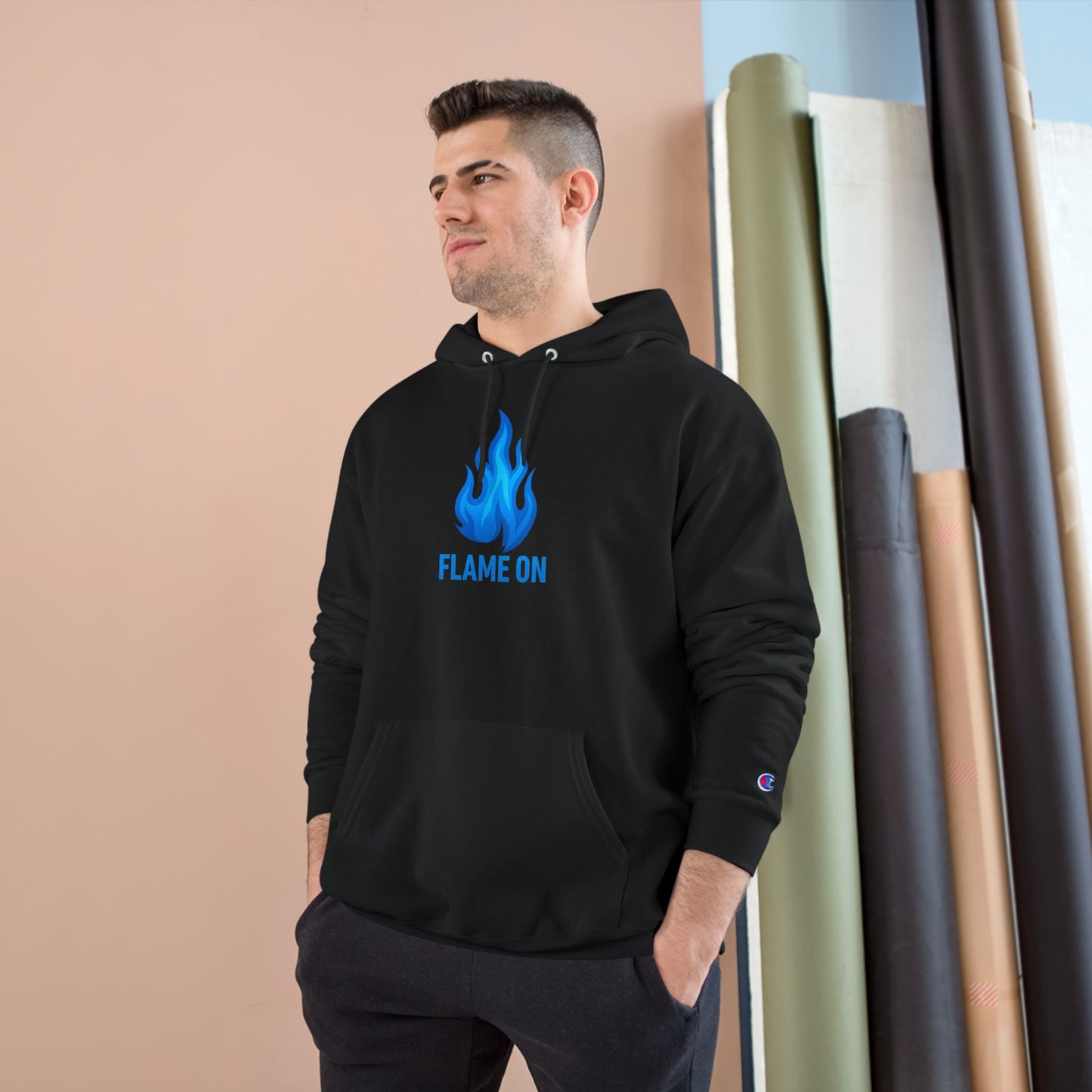 Flame On Champion Hoodie – Blue Flame Edition