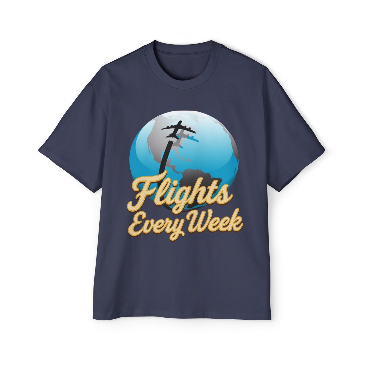 Flights Every Week – Oversized Globe Graphic T-Shirt (Heavyweight Cotton)