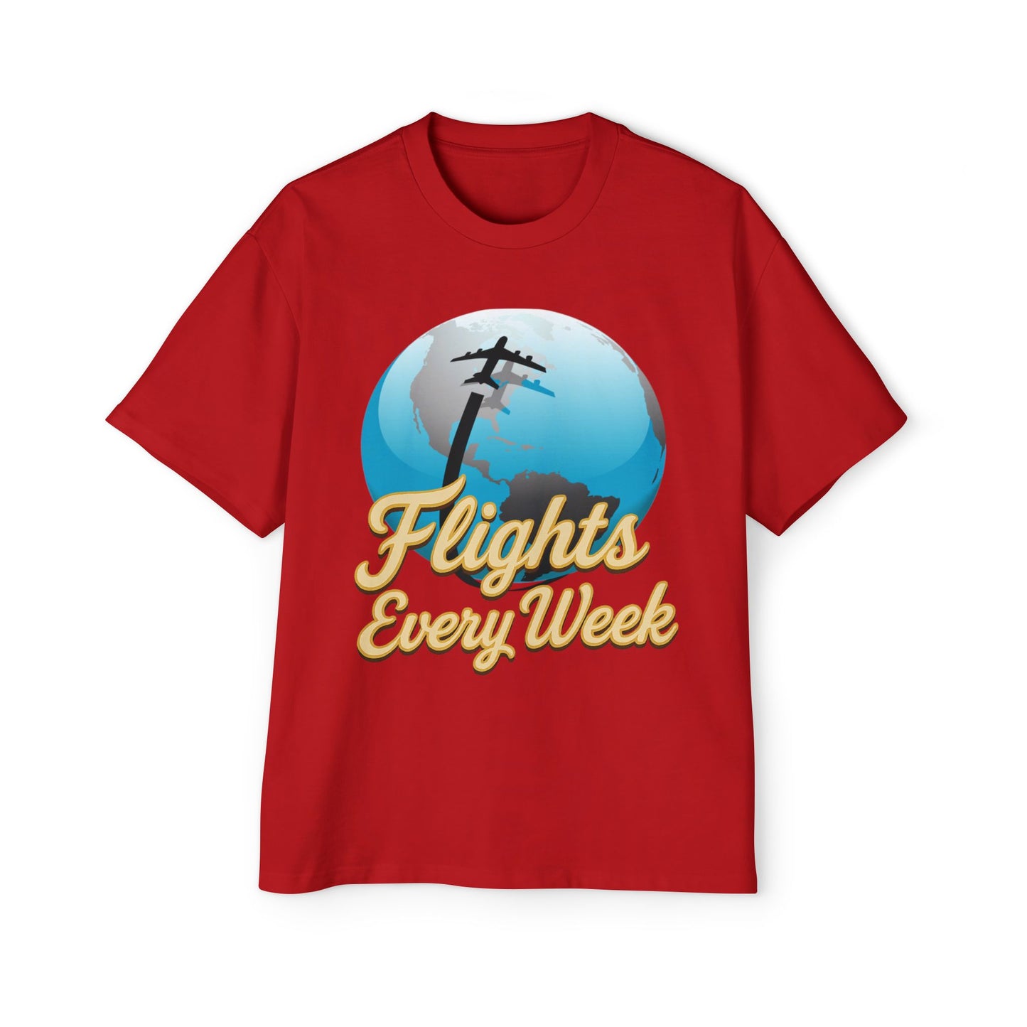 Flights Every Week – Oversized Globe Graphic T-Shirt (Heavyweight Cotton)
