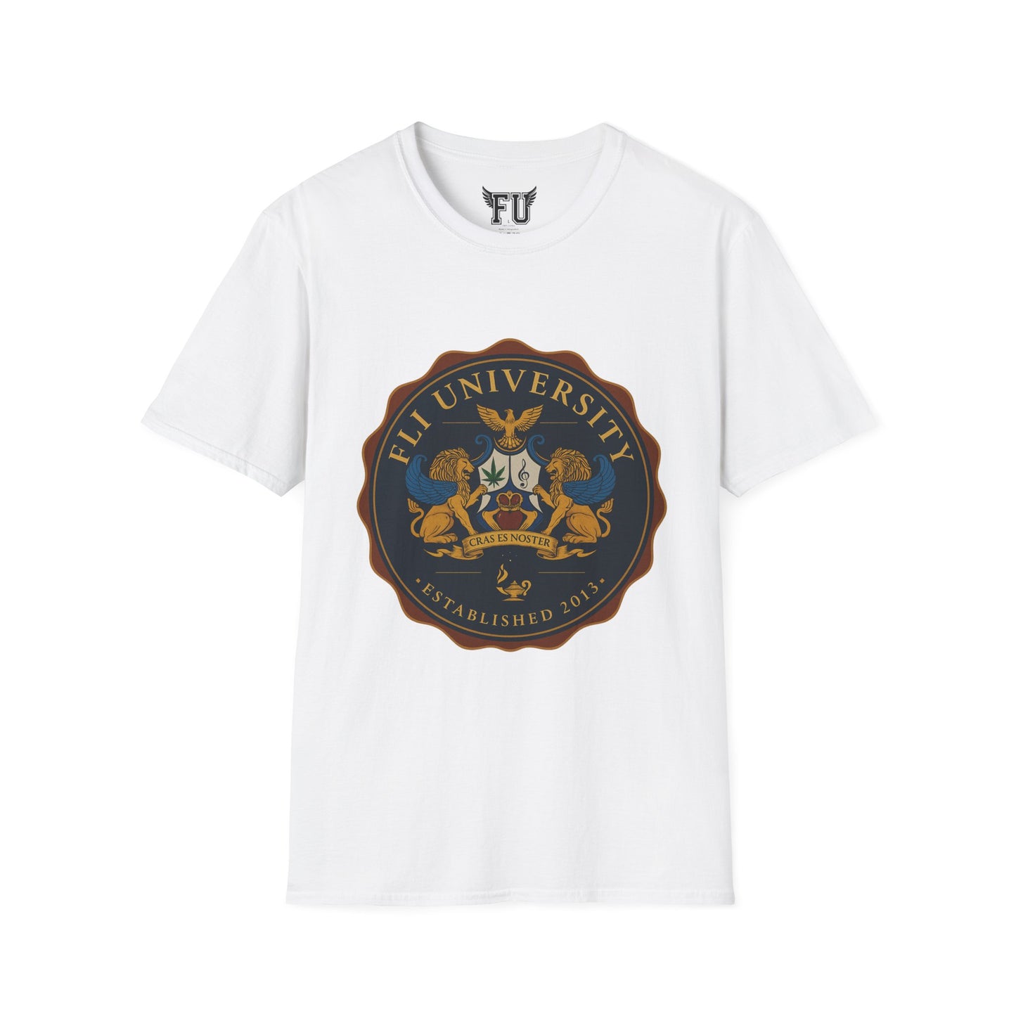 Unisex Softstyle T-Shirt with FLI University Crest, College Tee