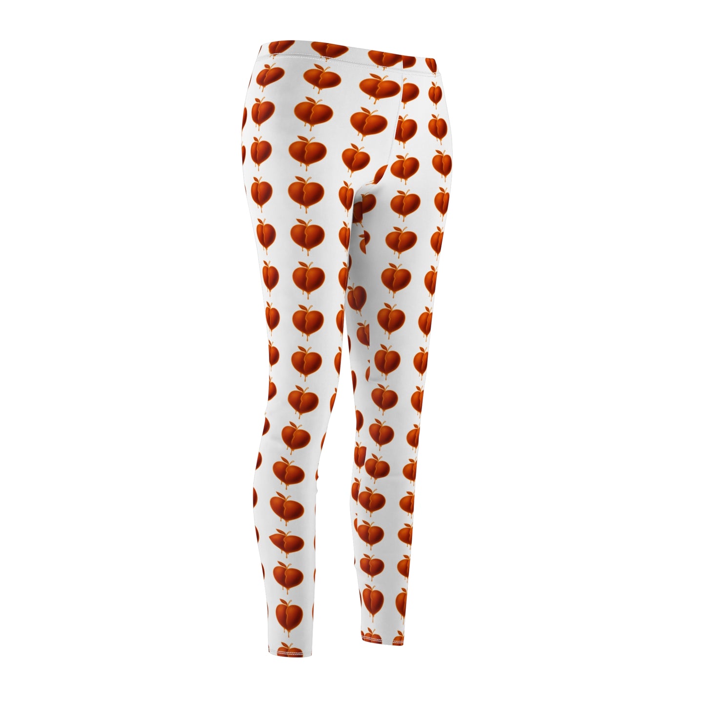 White Peach Pattern Women's Casual Leggings, Cute Workout Pants, Trendy AOP Leggings, Summer Fashion, Cozy Athleisure Wear