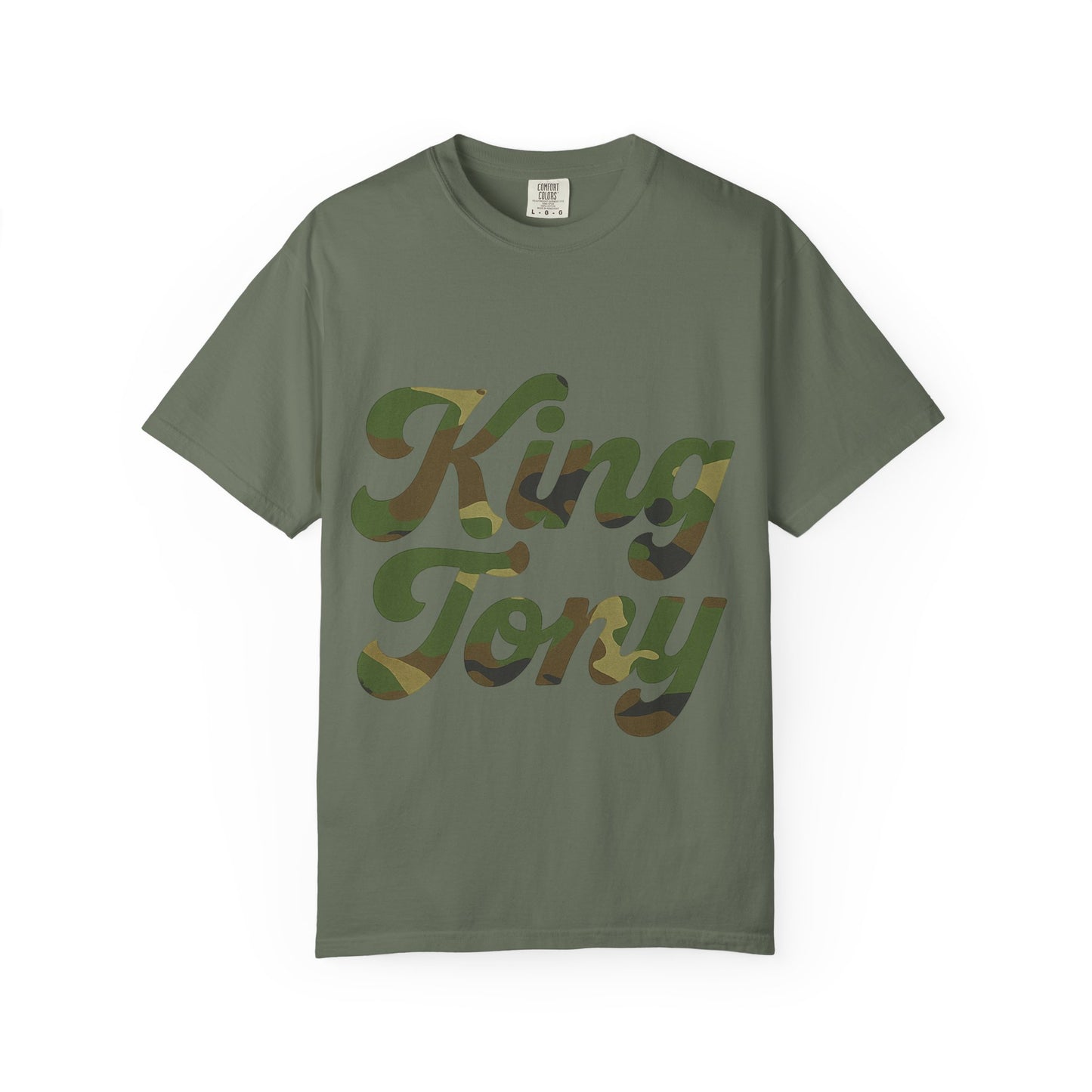King Tony Camouflage Logo T-Shirt – Comfort Colors 1717 (Red, Army Green, Black, White)