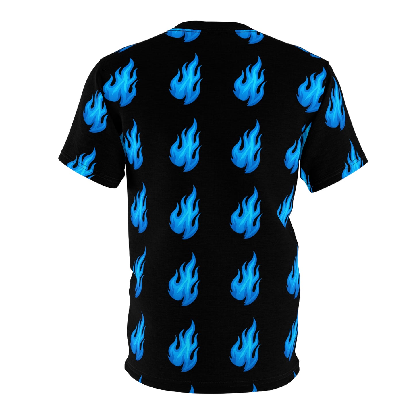 Blue Flame Emoji Pattern Performance Tee – Black Edition