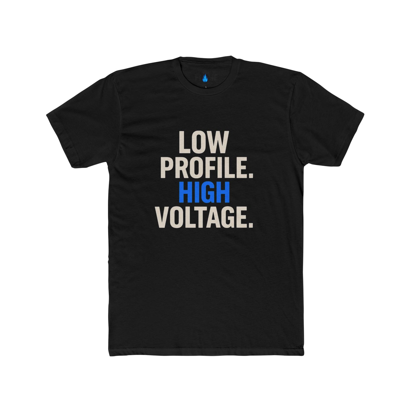 “Low Profile, High Voltage” Unisex Cotton Tee | Stealth Bold Graphic