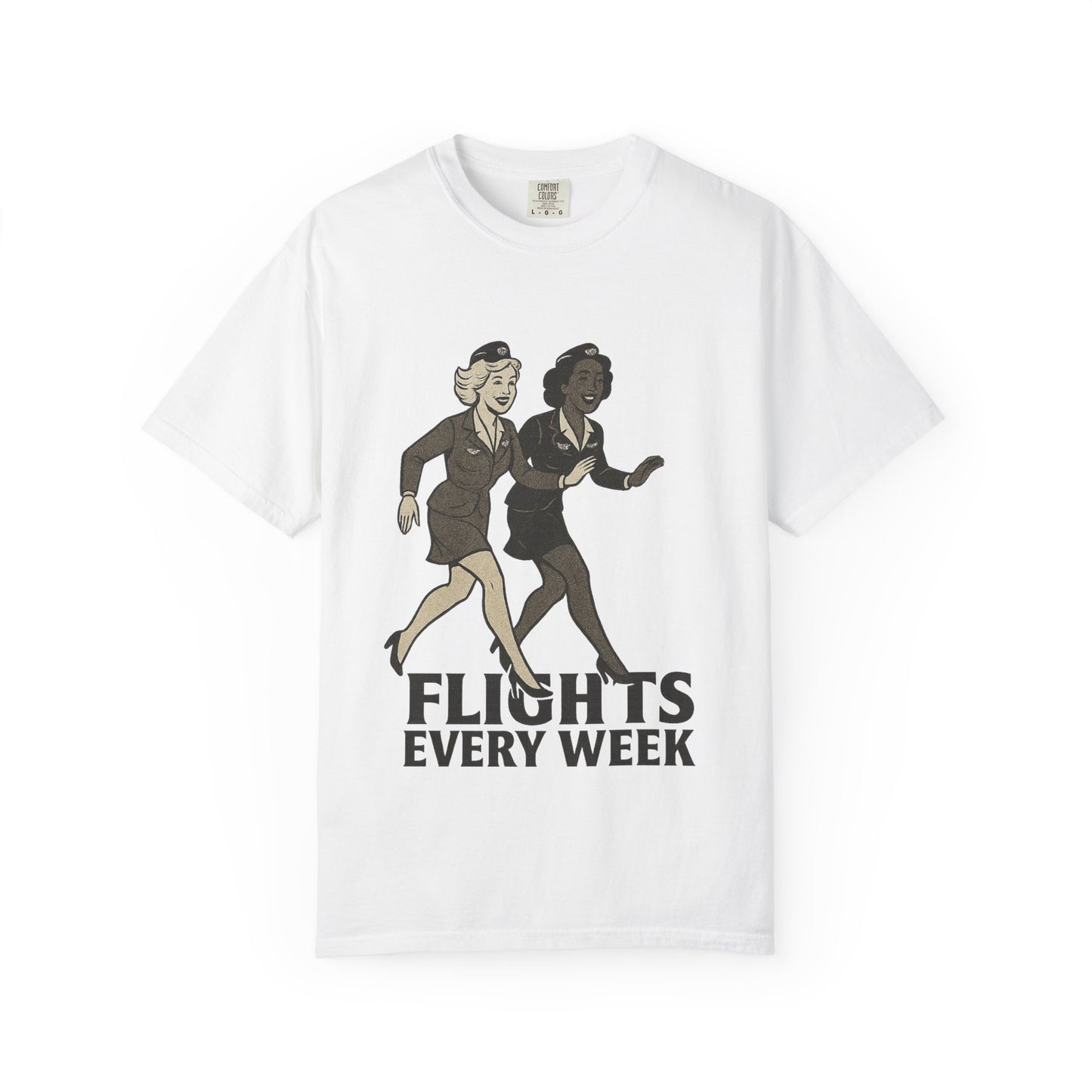 Flights Every Week – Vintage Stewardess Graphic Tee (Comfort Colors 1717)