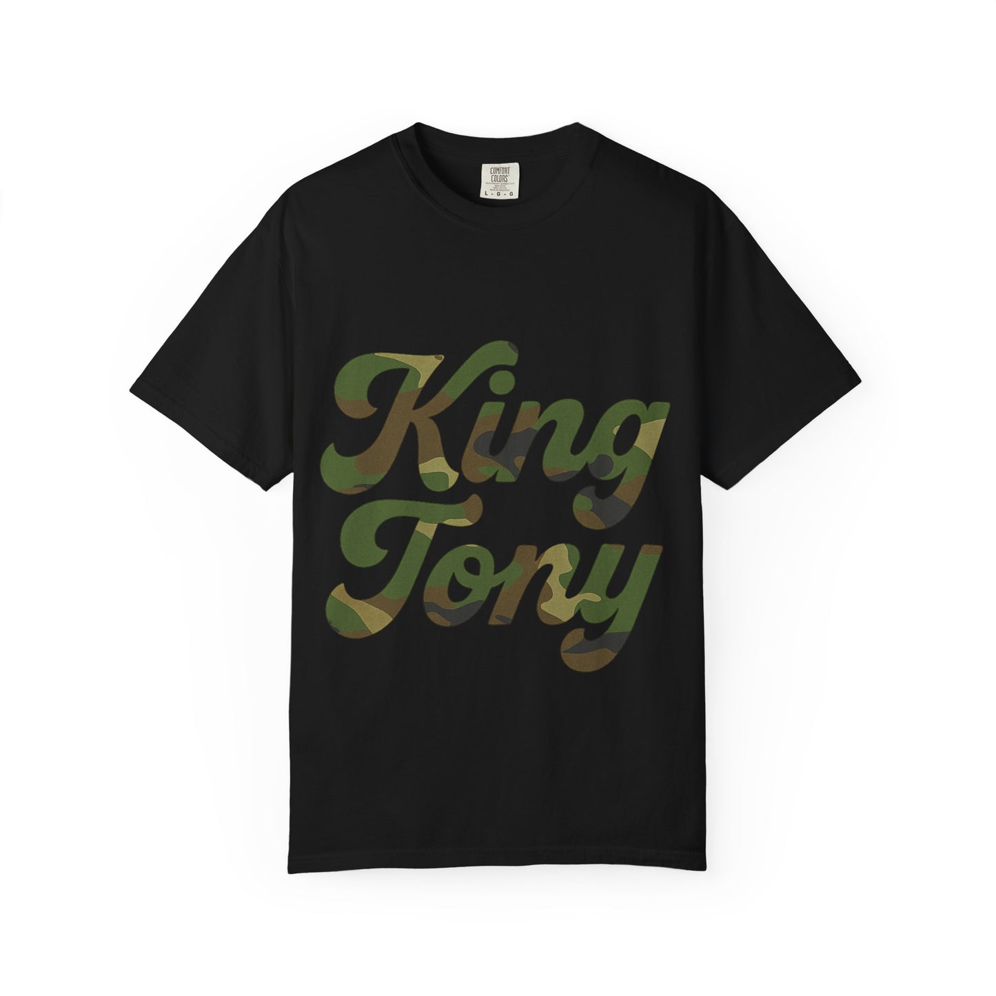 King Tony Camouflage Logo T-Shirt – Comfort Colors 1717 (Red, Army Green, Black, White)