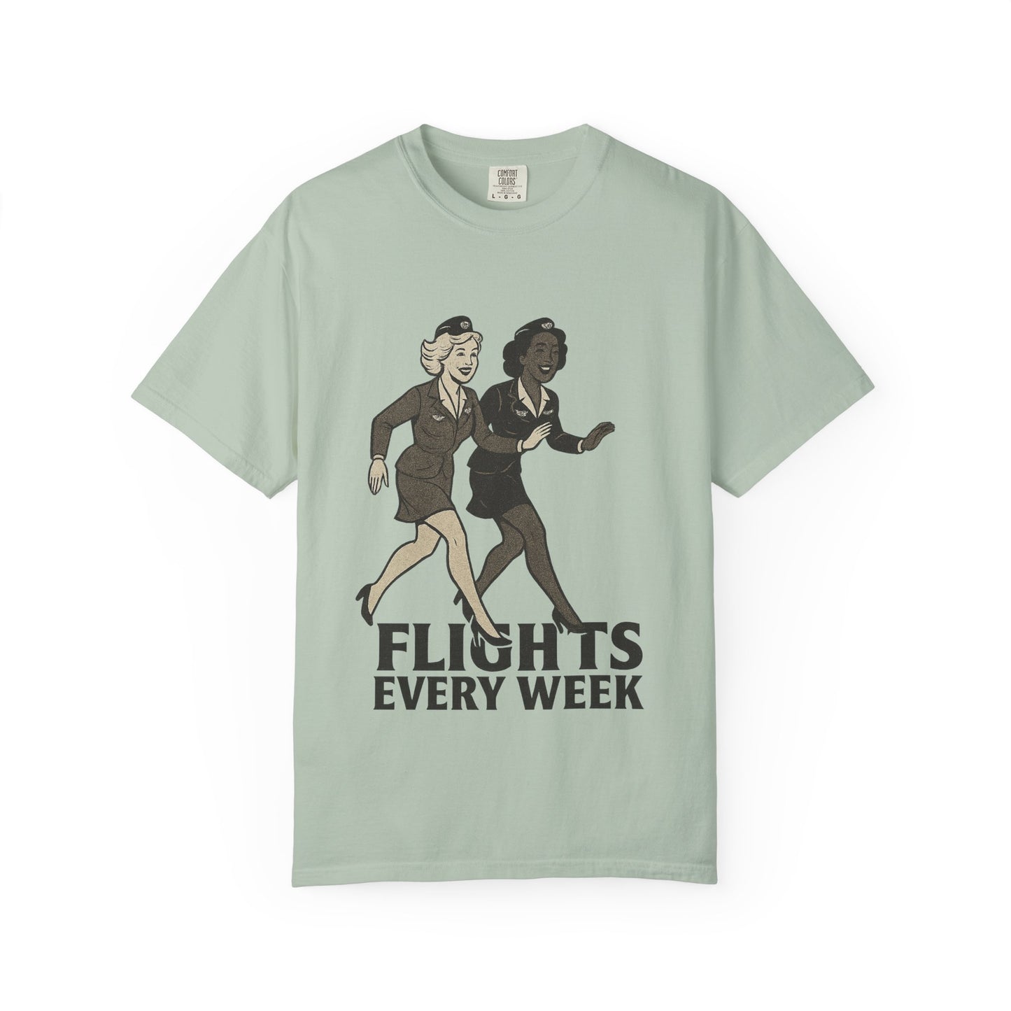 Flights Every Week – Vintage Stewardess Graphic Tee (Comfort Colors 1717)