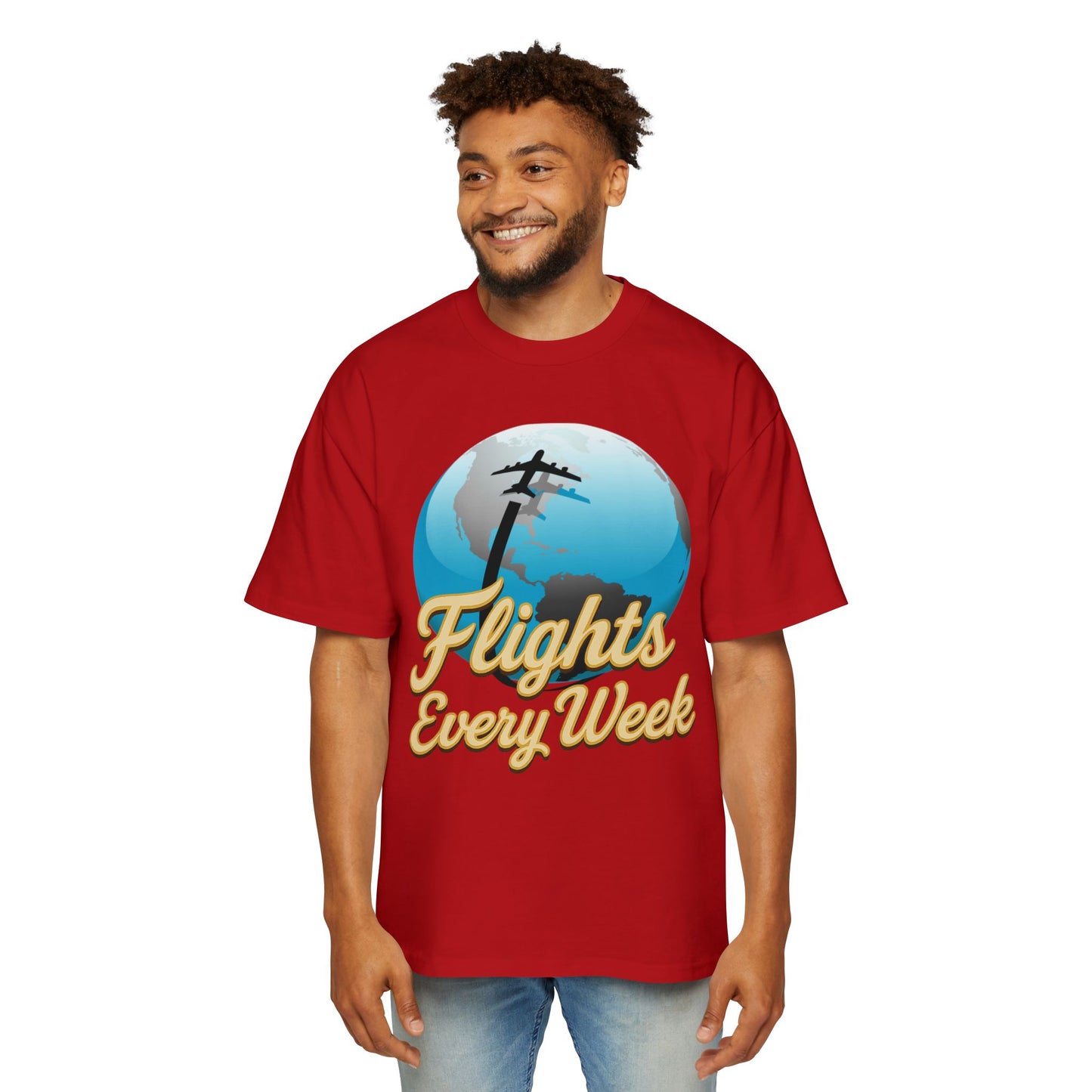 Flights Every Week – Oversized Globe Graphic T-Shirt (Heavyweight Cotton)