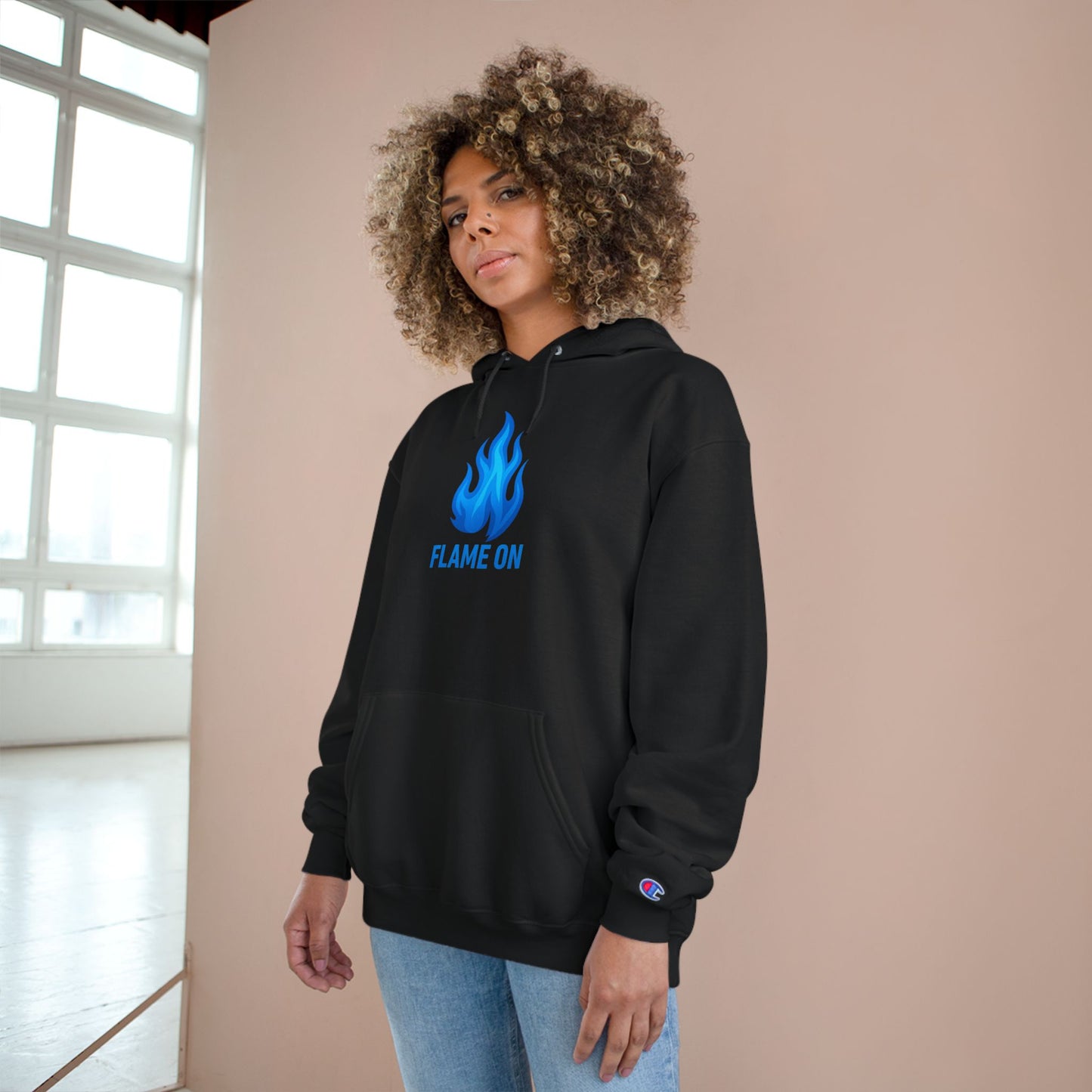 Flame On Champion Hoodie – Blue Flame Edition