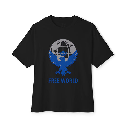 Globe  Free World Oversized Boxy Tee – Crowned Eagle Logo (White, Black, Gold)
