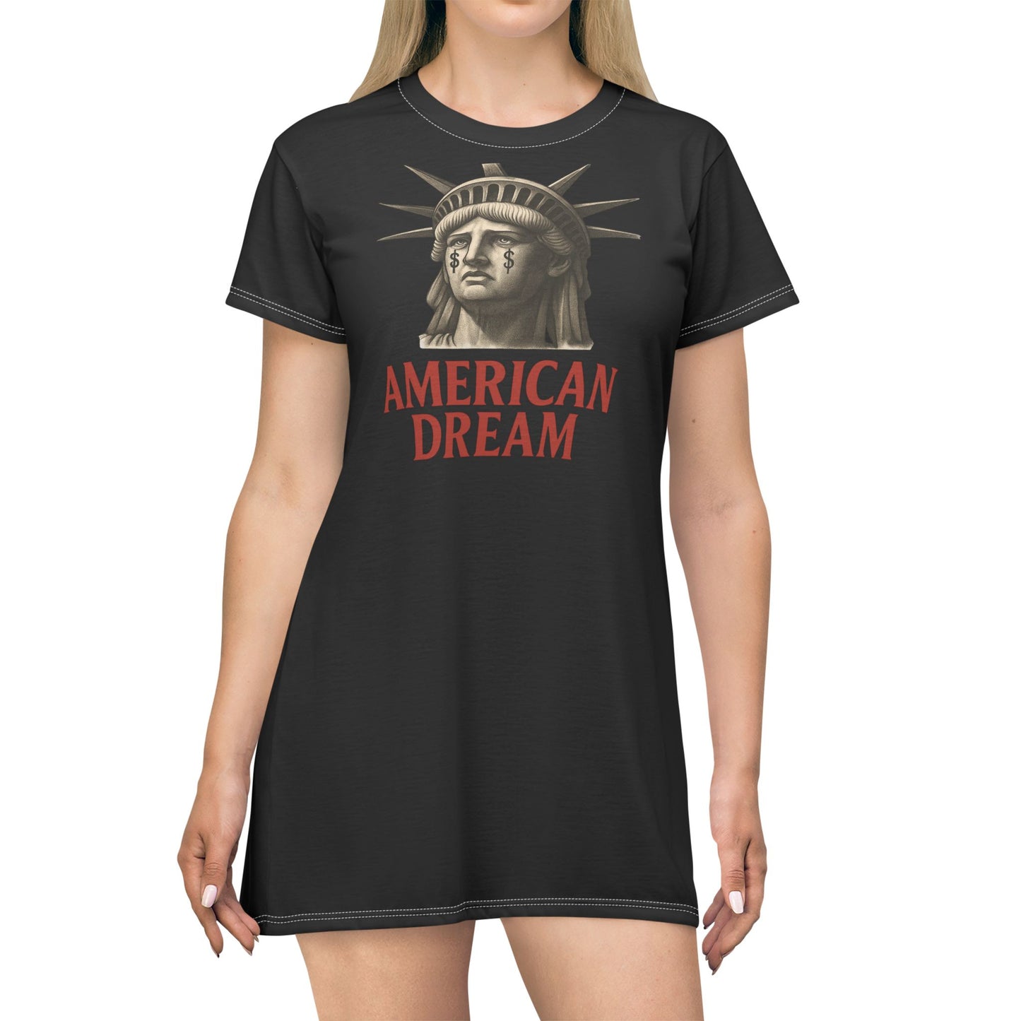 Black American Dream T-Shirt Dress - Comfortable and Stylish Casual Wear for Everyday, Gifts for Dreamers, Summer Fashion, Vacation Outfit