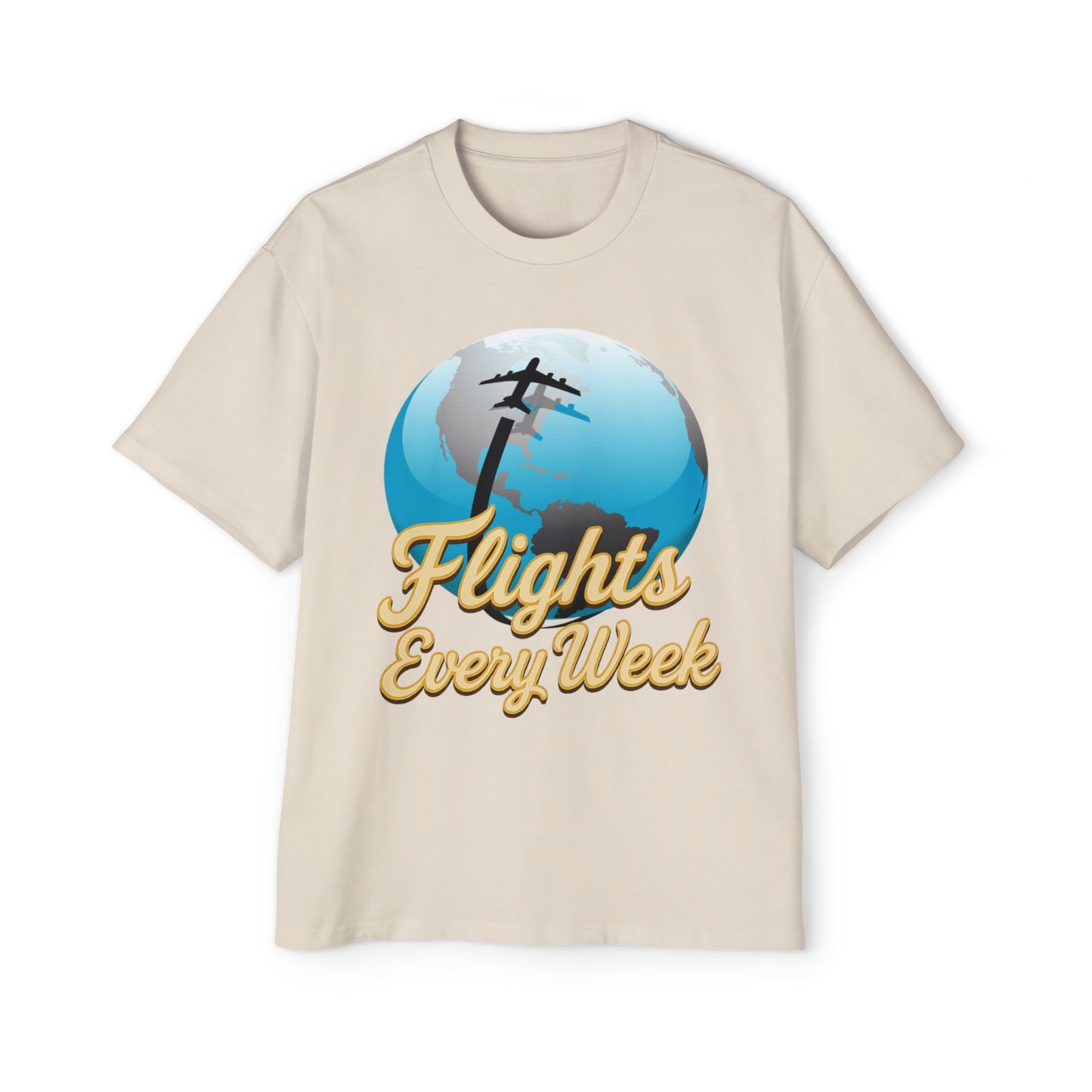 Flights Every Week – Oversized Globe Graphic T-Shirt (Heavyweight Cotton)
