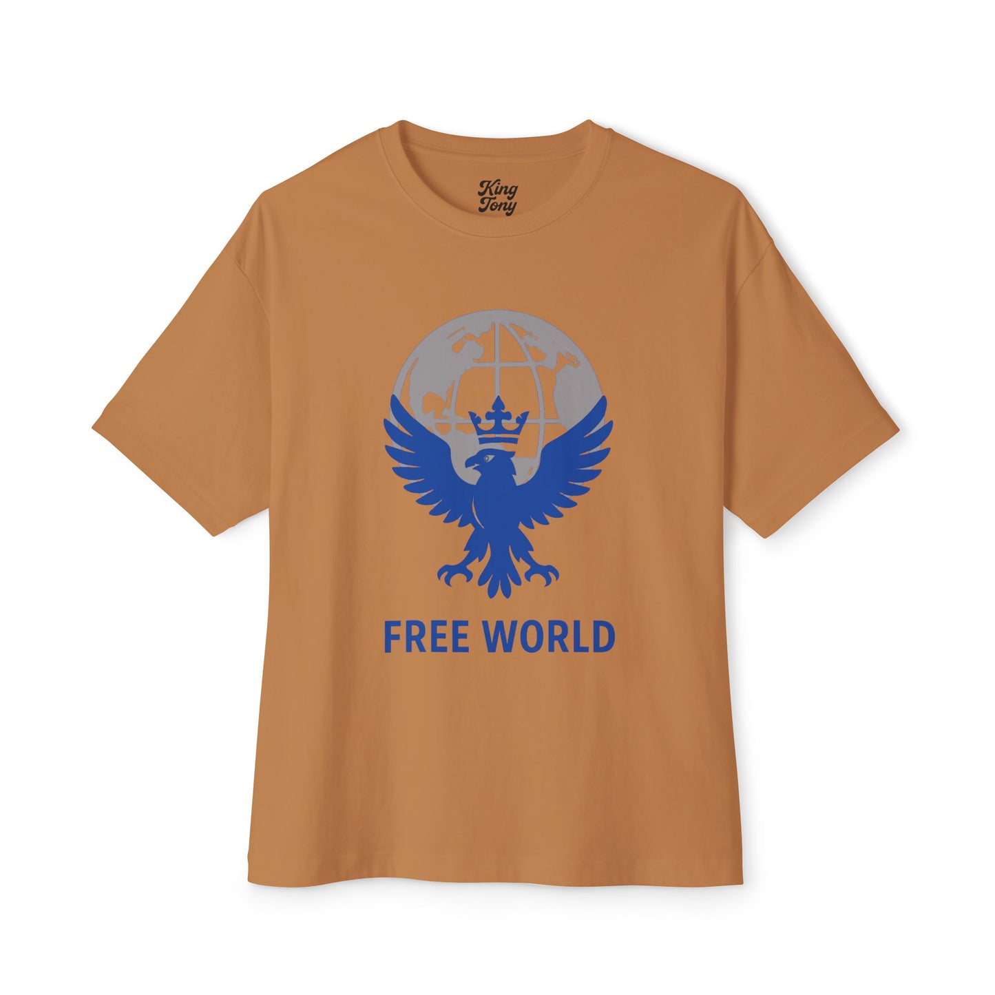 Globe  Free World Oversized Boxy Tee – Crowned Eagle Logo (White, Black, Gold)