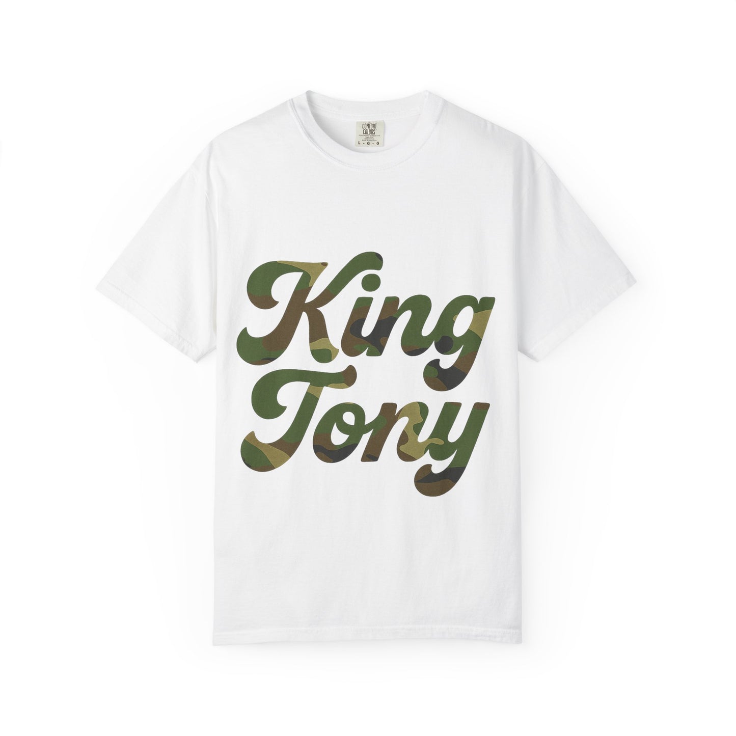King Tony Camouflage Logo T-Shirt – Comfort Colors 1717 (Red, Army Green, Black, White)