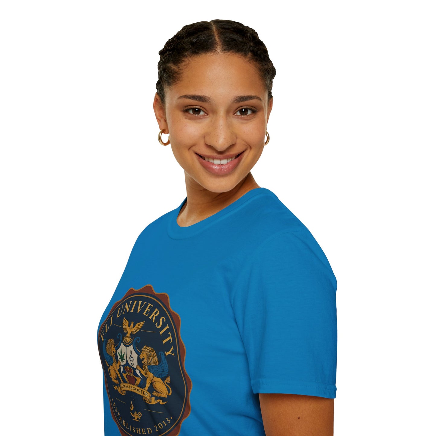 Unisex Softstyle T-Shirt with FLI University Crest, College Tee