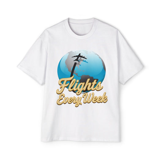 Flights Every Week – Oversized Globe Graphic T-Shirt (Heavyweight Cotton)