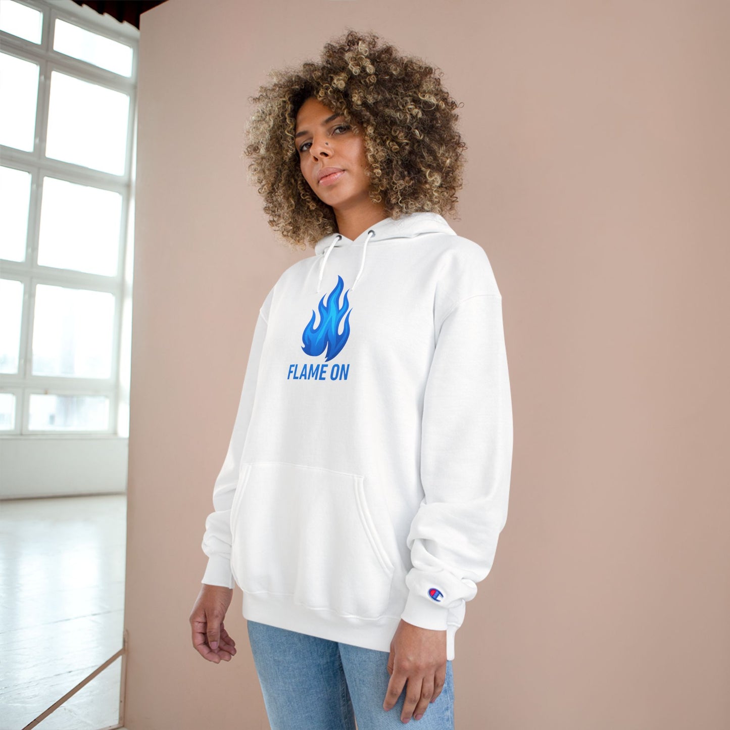 Flame On Champion Hoodie – Blue Flame Edition