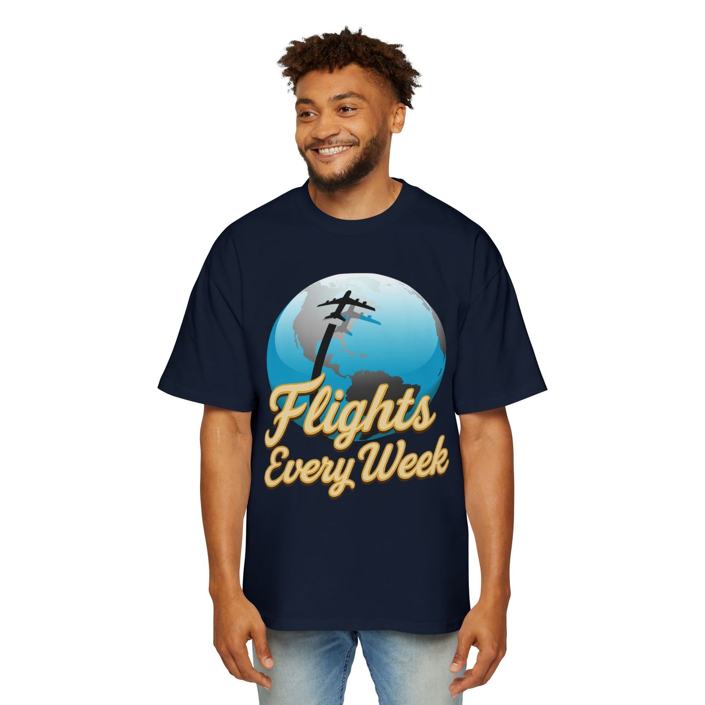 Flights Every Week – Oversized Globe Graphic T-Shirt (Heavyweight Cotton)