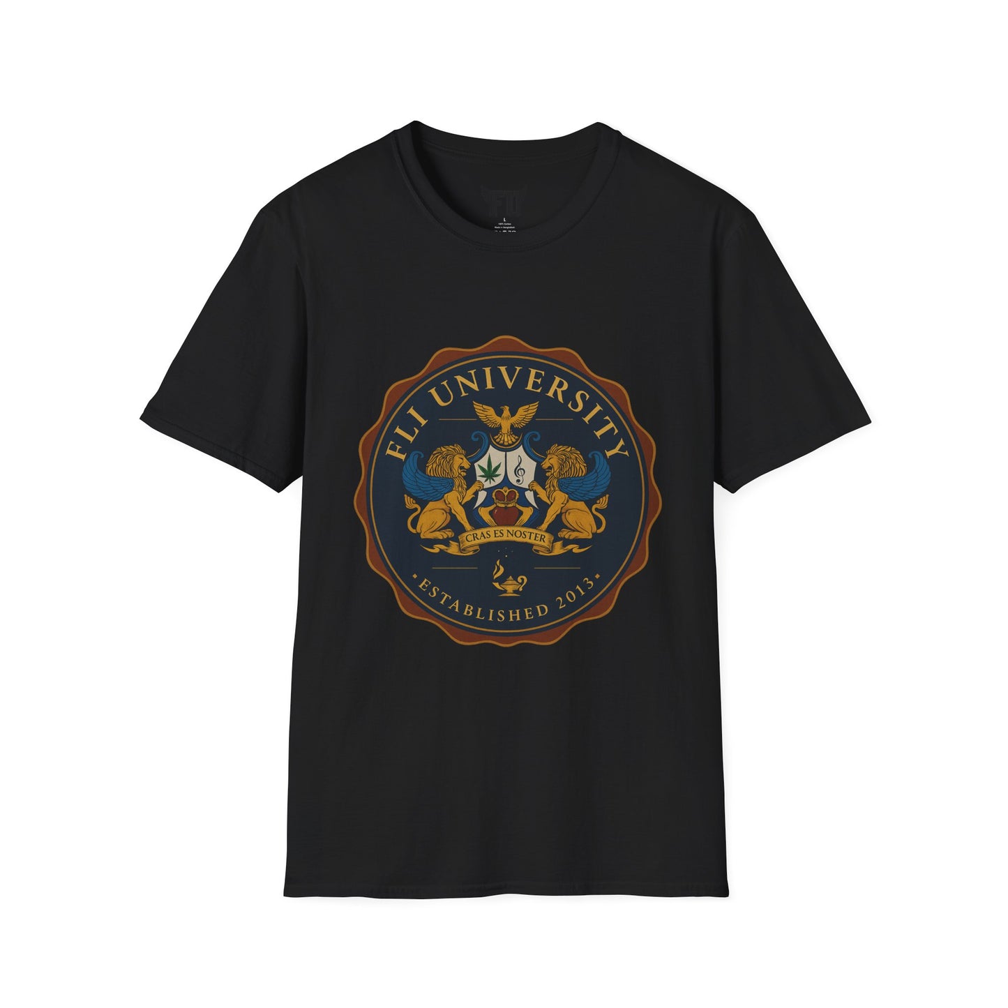 Unisex Softstyle T-Shirt with FLI University Crest, College Tee