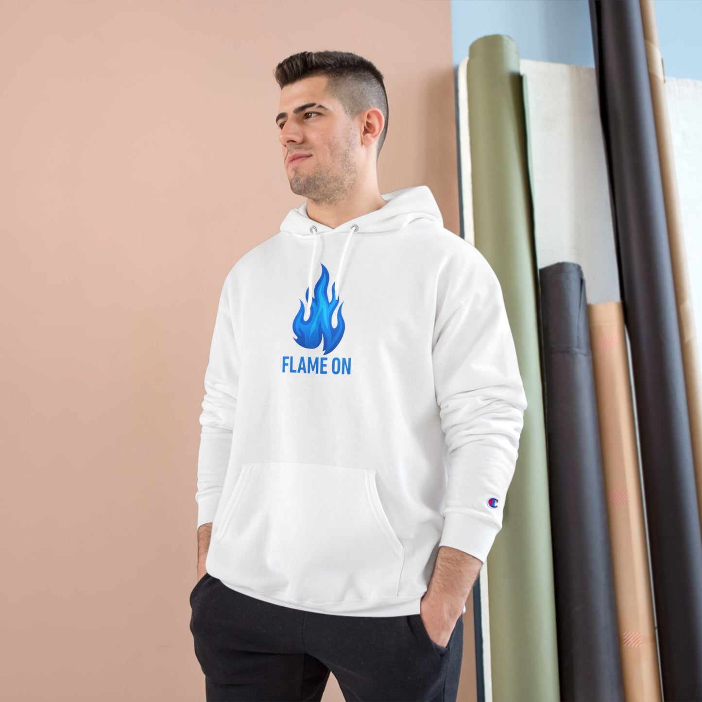 Flame On Champion Hoodie – Blue Flame Edition