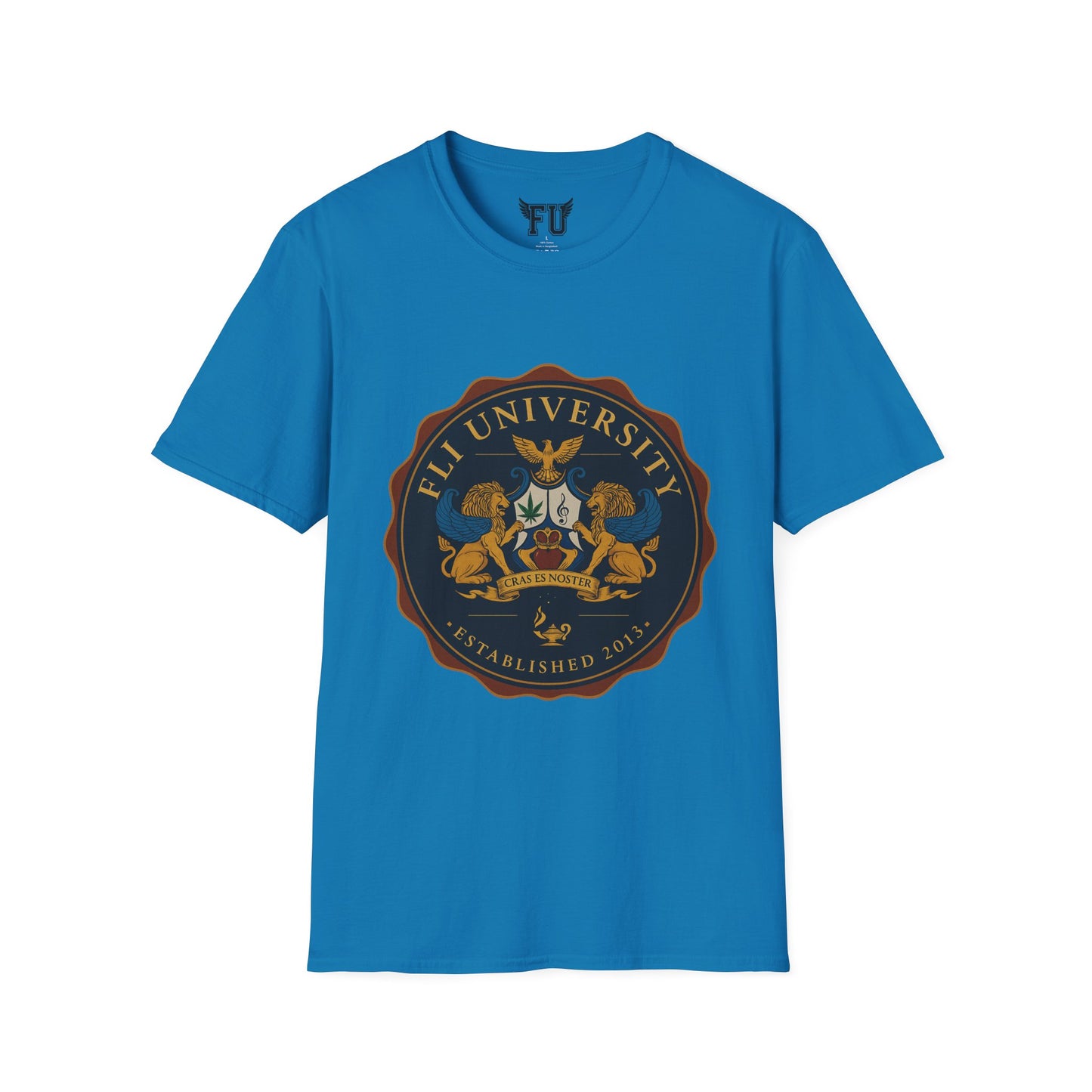 Unisex Softstyle T-Shirt with FLI University Crest, College Tee