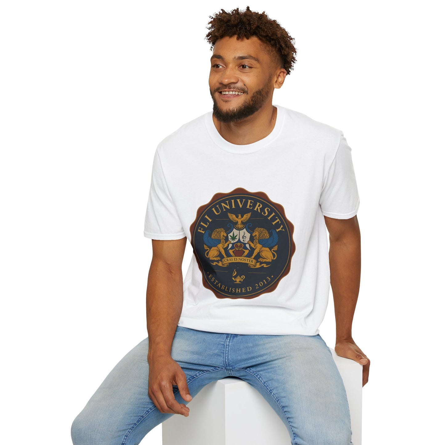Unisex Softstyle T-Shirt with FLI University Crest, College Tee