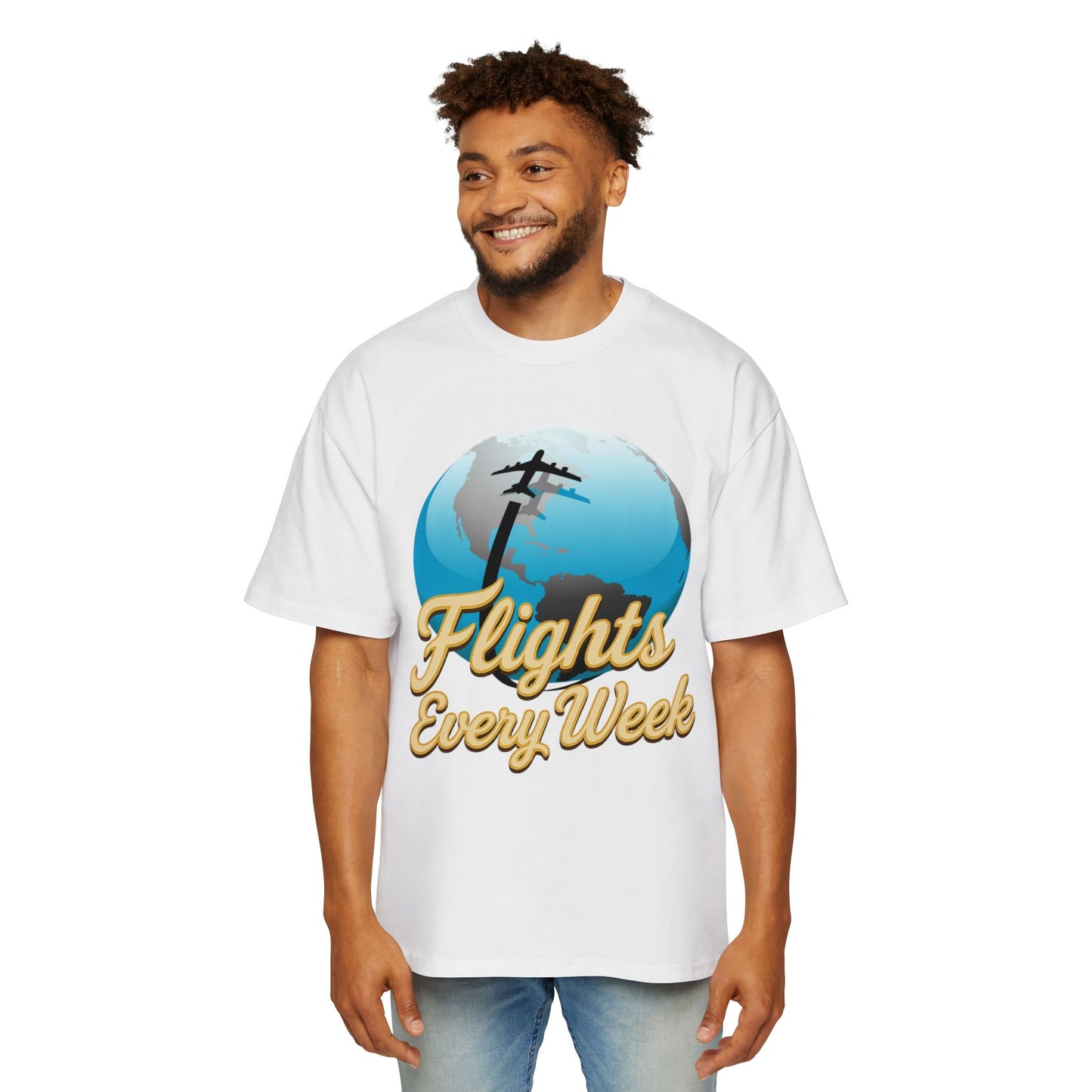 Flights Every Week – Oversized Globe Graphic T-Shirt (Heavyweight Cotton)