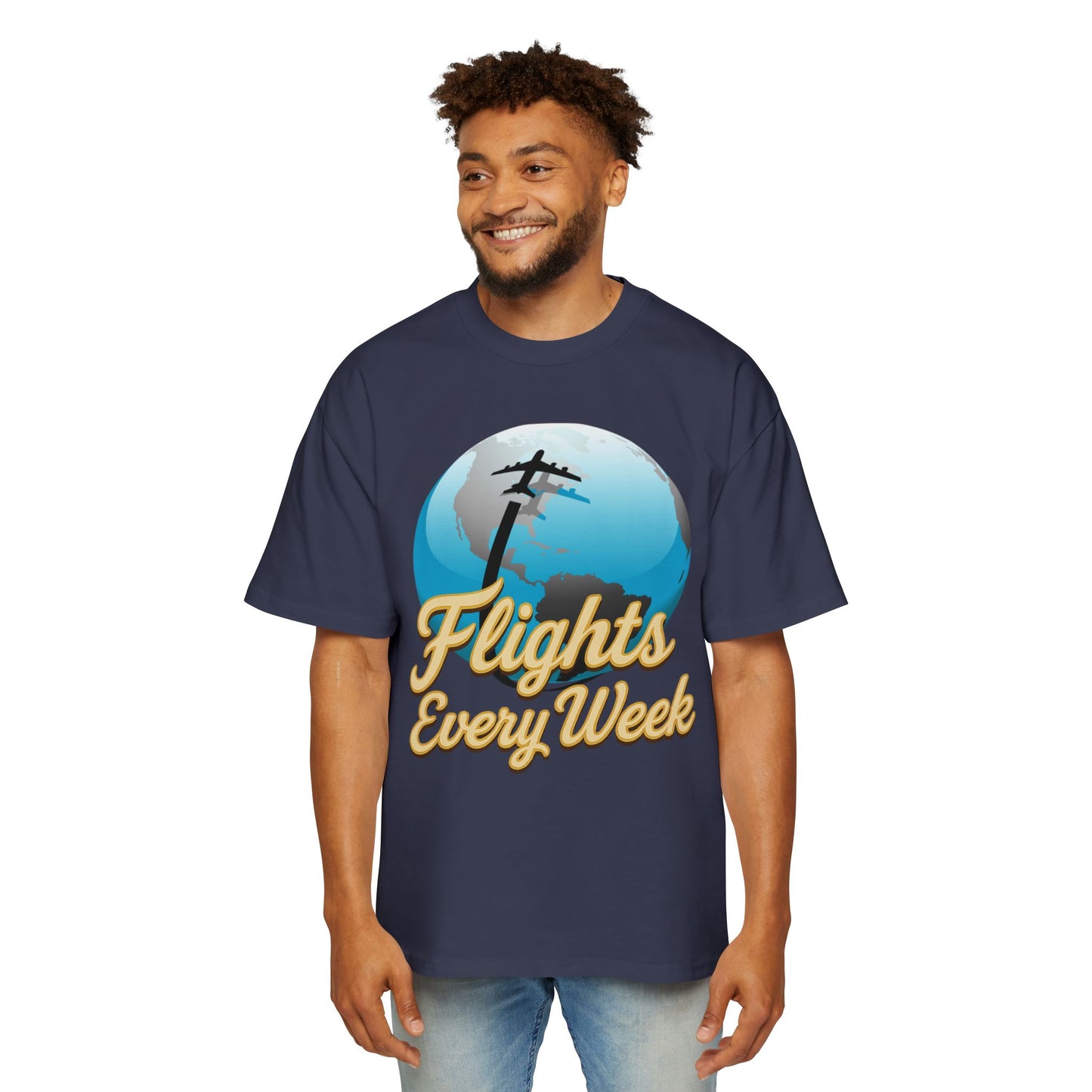 Flights Every Week – Oversized Globe Graphic T-Shirt (Heavyweight Cotton)