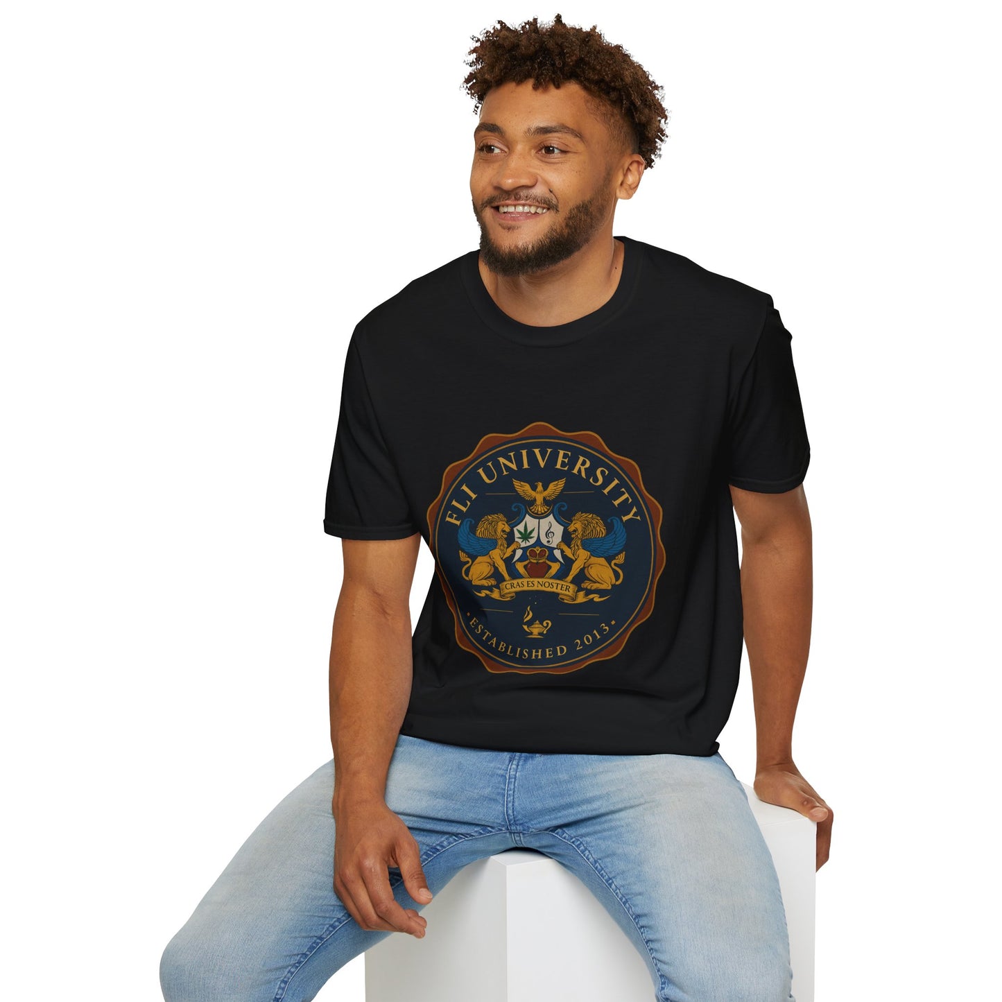 Unisex Softstyle T-Shirt with FLI University Crest, College Tee