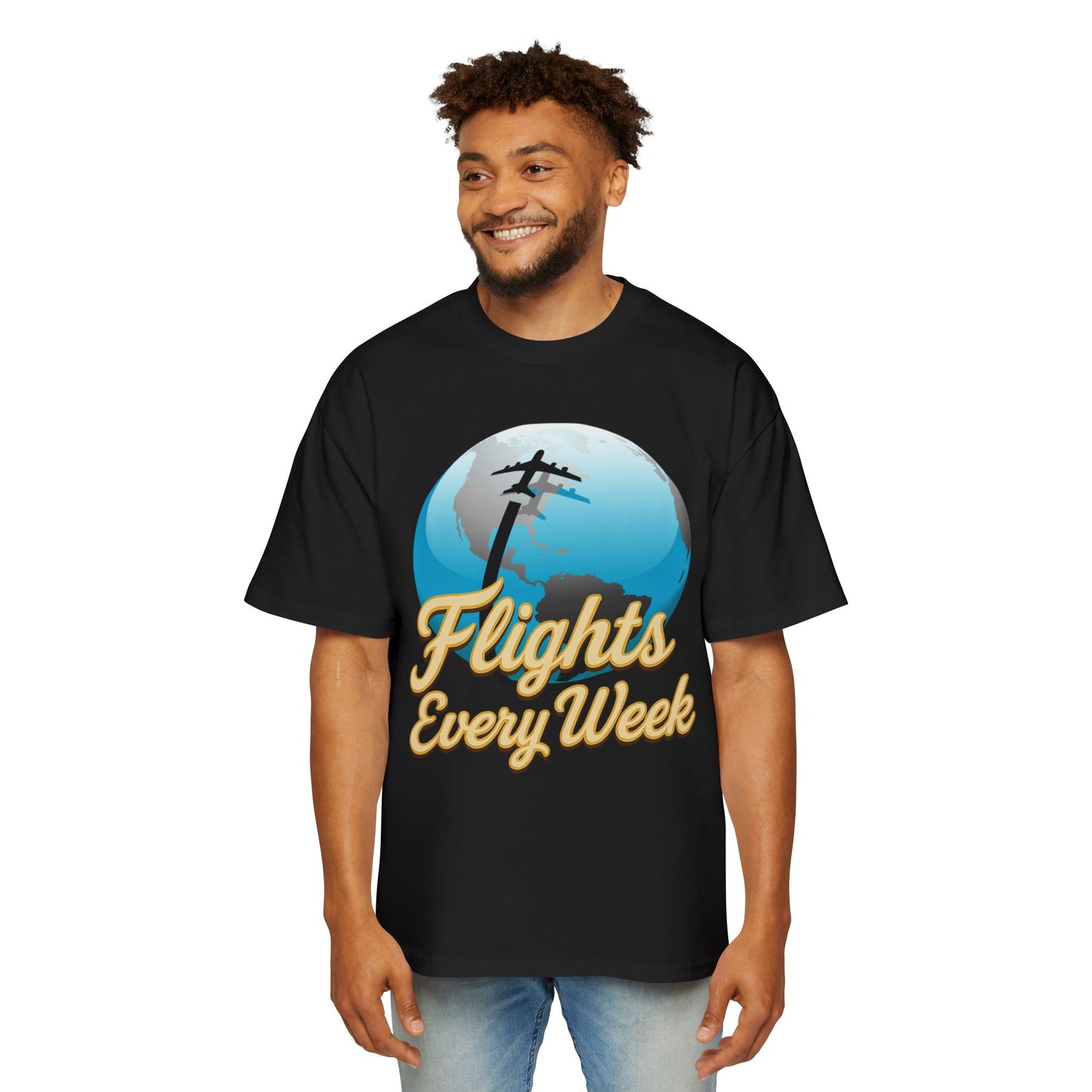 Flights Every Week – Oversized Globe Graphic T-Shirt (Heavyweight Cotton)